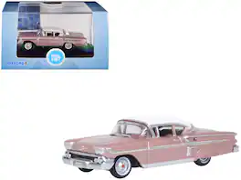 1958 Chevrolet Impala Sport Cay Top 1/87 (HO) Scale Diecast Model Car by Oxford Diecast - Coral Pink Metallic With White