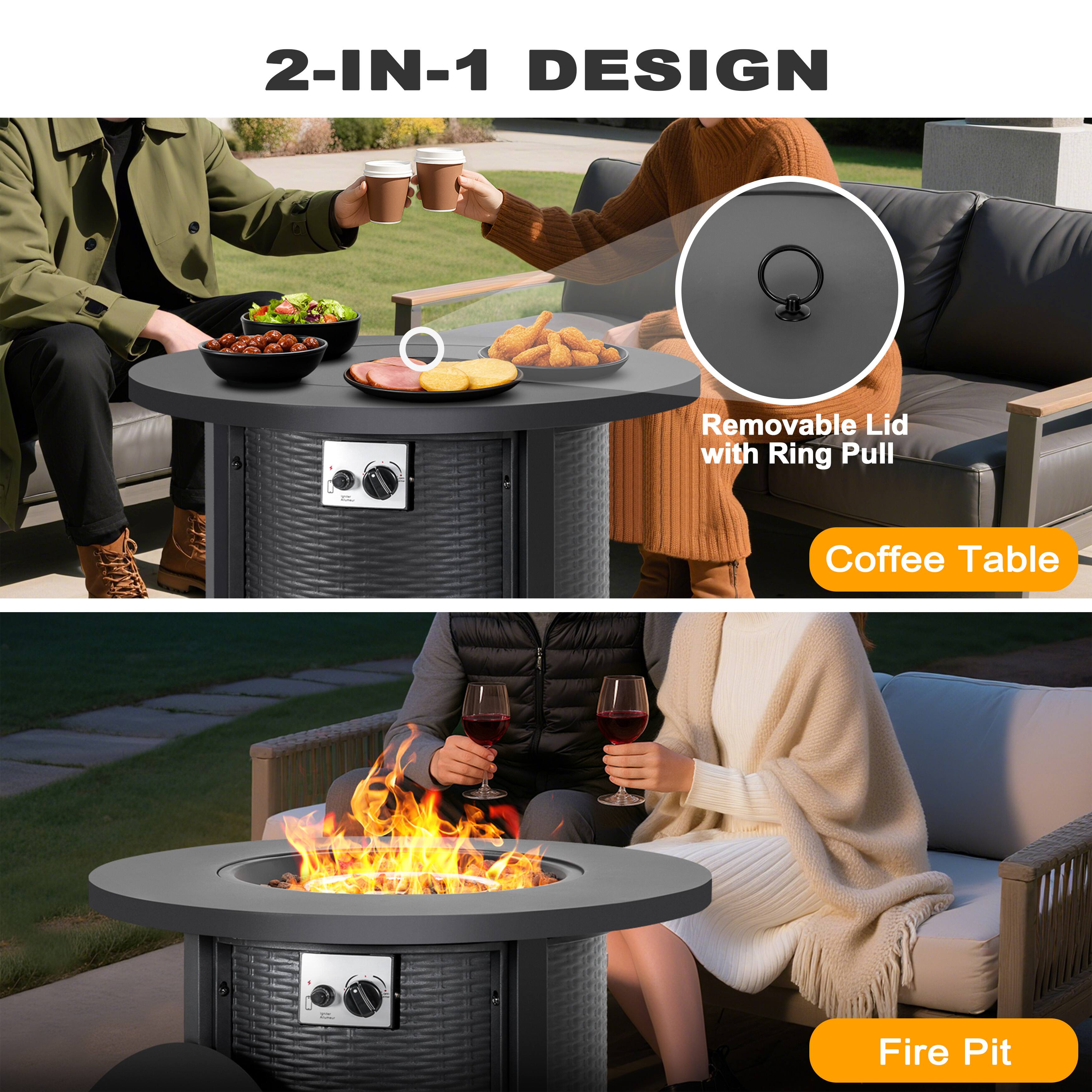 2-IN-1 DESIGN

- Removable Lid with Ring Pull
- Coffee Table
- Fire Pit
