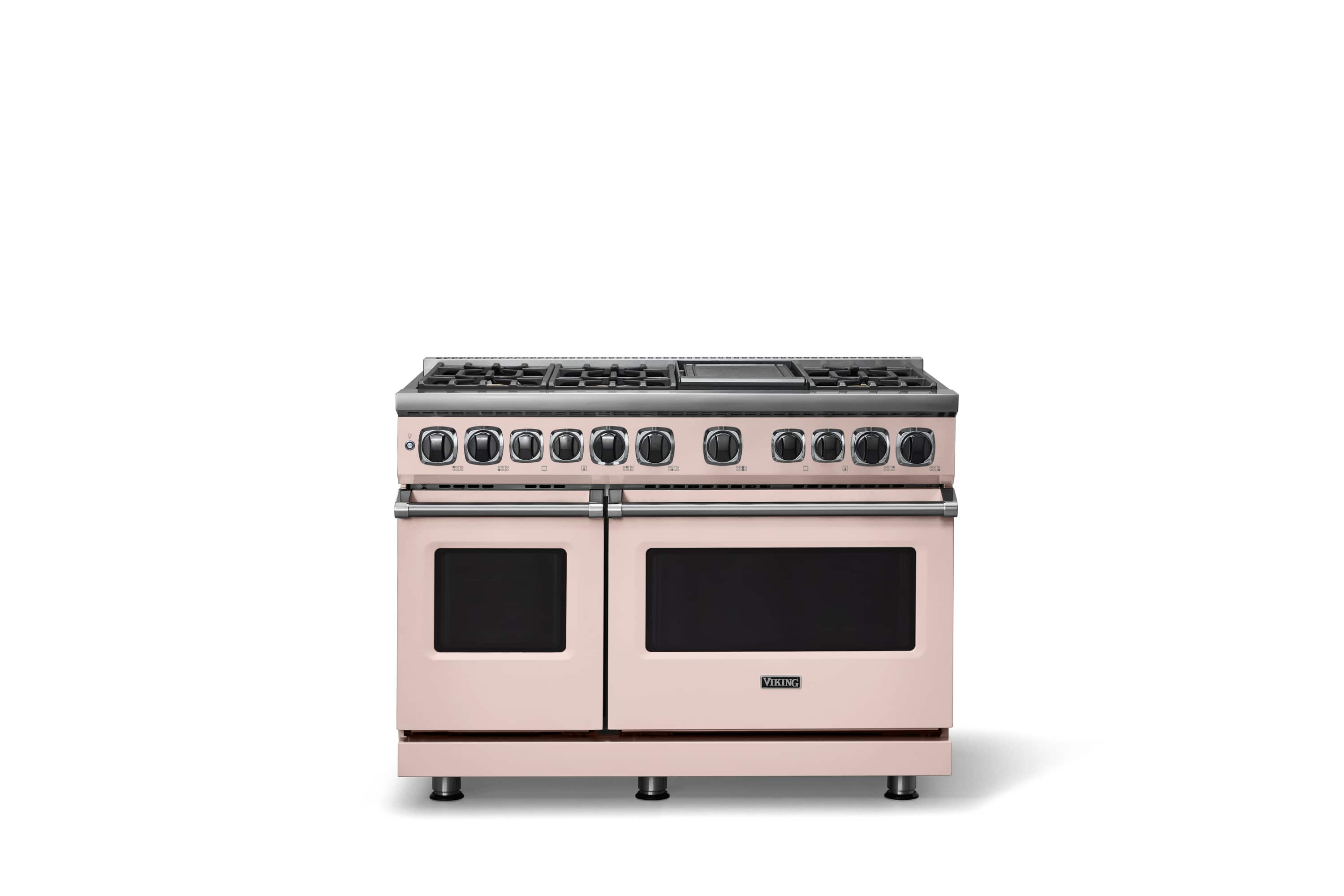 Front. Viking - 48 in. Wide 6 Burner Dual Fuel Sealed Burner Range with Griddle - Blush.