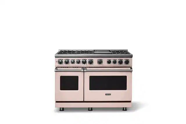 Front. Viking - 48 in. Wide 6 Burner Dual Fuel Sealed Burner Range with Griddle - Blush.
