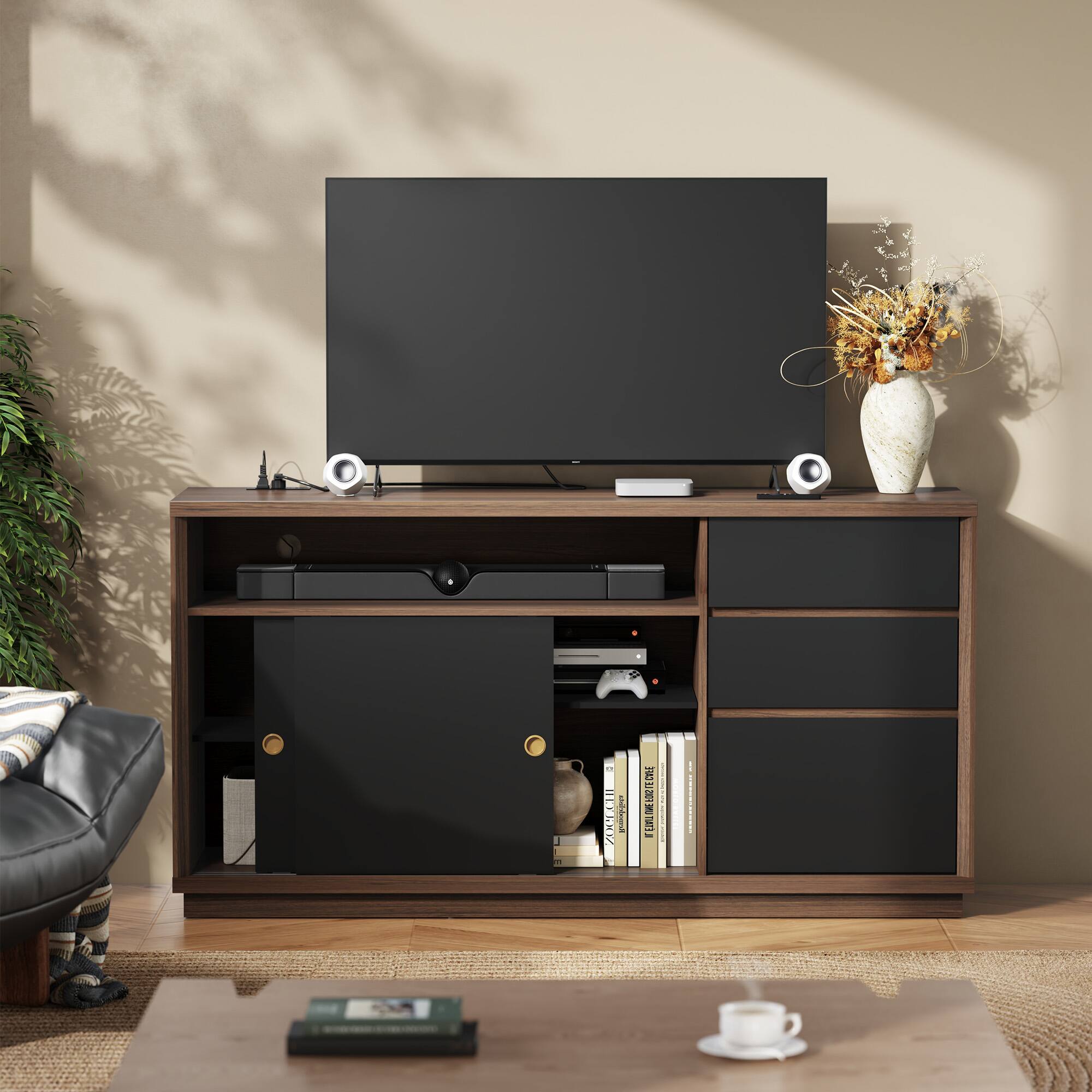 Alt View 6. ModernMate - 60" File Cabinet with 3 Drawer, Large Storage Sideboard - Black Walnut.