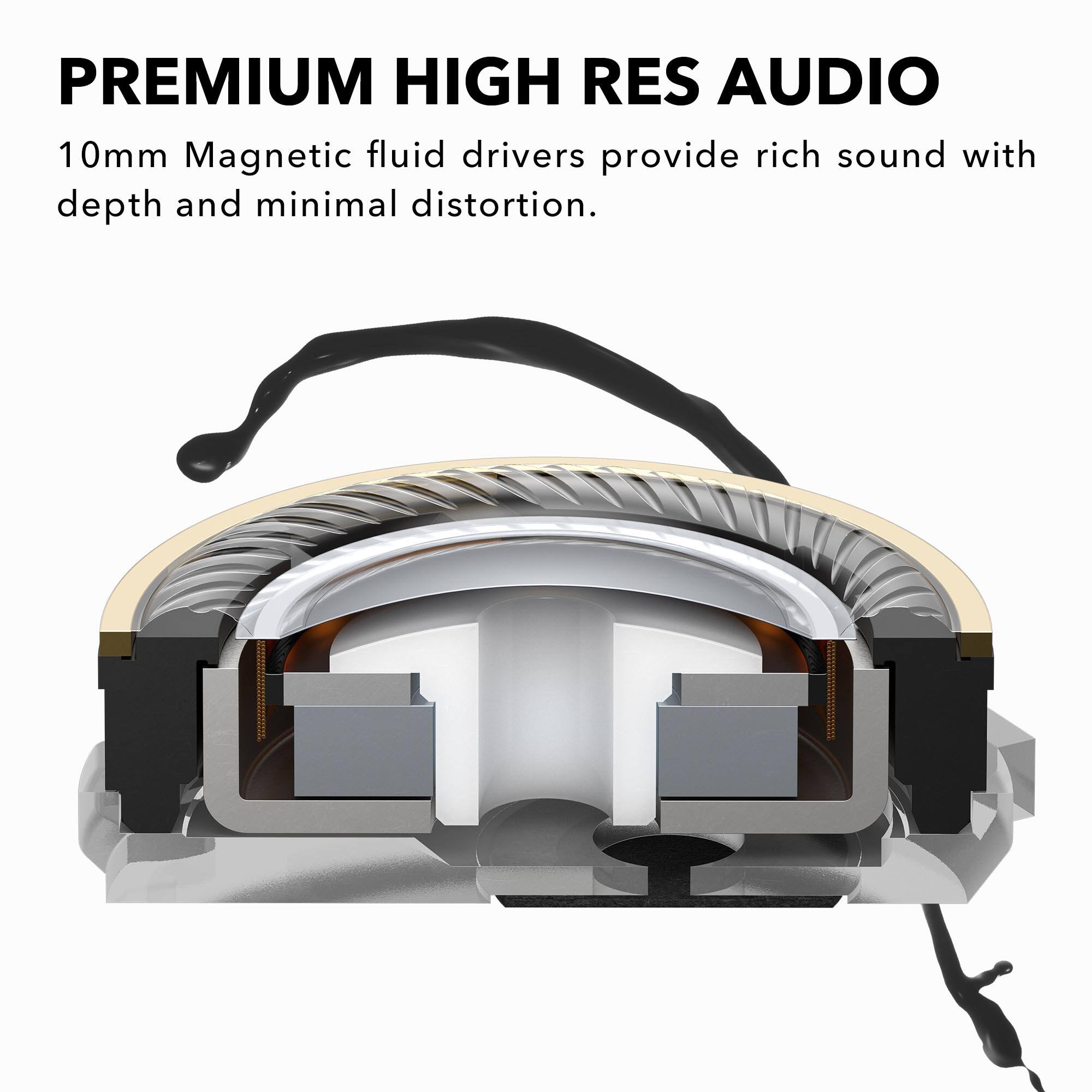 Premium High Res Audio: 10mm Magnetic fluid drivers provide rich sound with depth and minimal distortion.