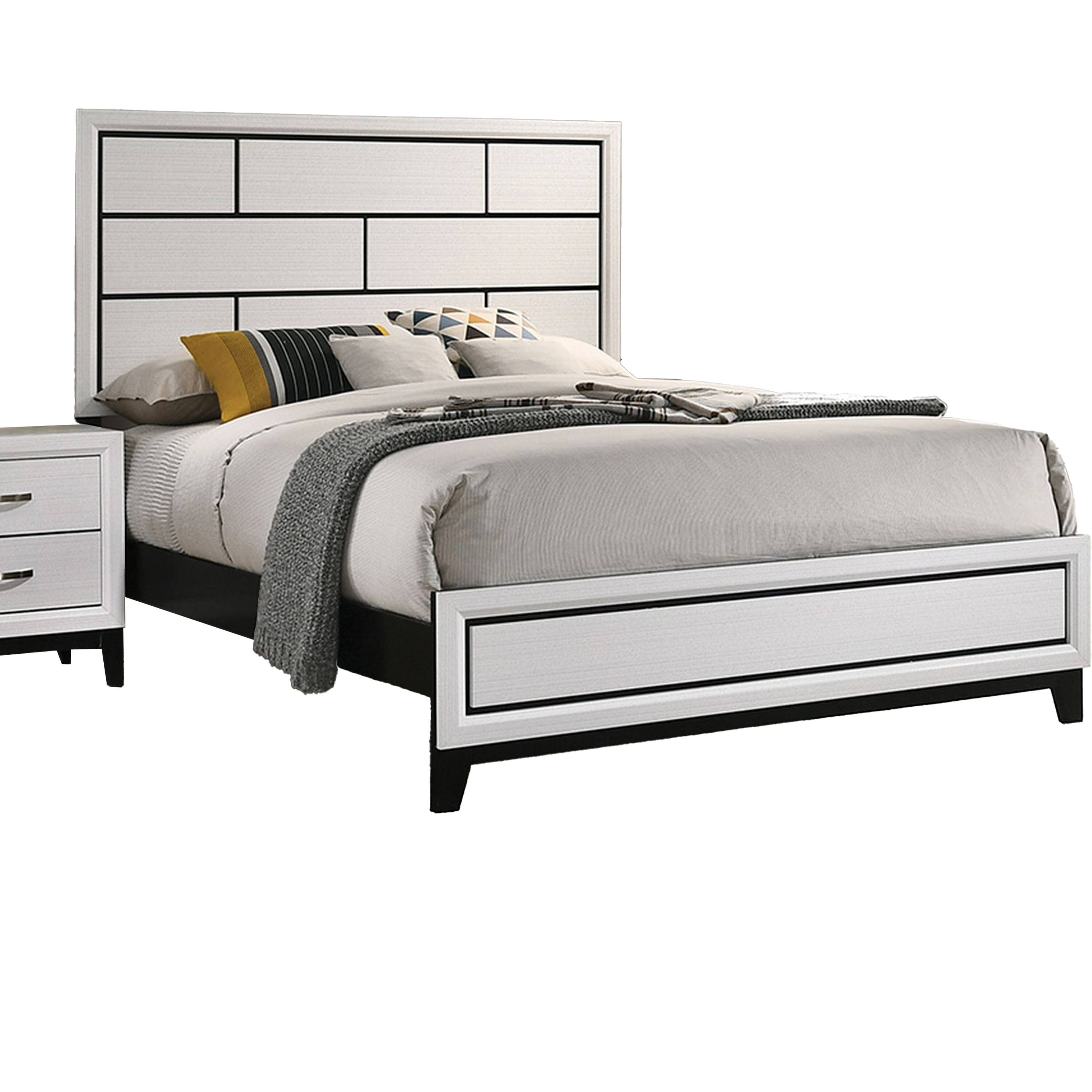Alt View 3. Manhattan Lane - Erica King Size Bed, White and Black Wood Finish, Panel Style Headboard - White, Black, Nickel.