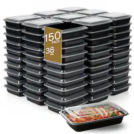 Eco Harmony Products - Microwaveable Container (Shallow) with Lid, 38oz, 150-Pack - Black