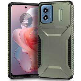 UUCOVER - For Motorola Moto G Play (2024) 4G Dual Layer Case with Slide Camere Lens Cover, Anti-slip Bumper Drop Protection Shell - Darkgreen