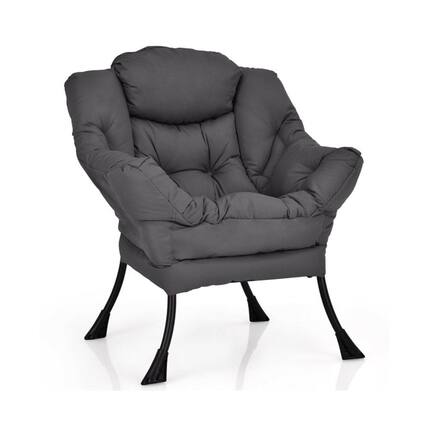 Front. Pefilos - Modern Polyester Soft Fabric Lazy Chair, Accent Oversized Comfy Reading Chair, Thick Padded Cozy Lounge Chair with Steel - Gray.