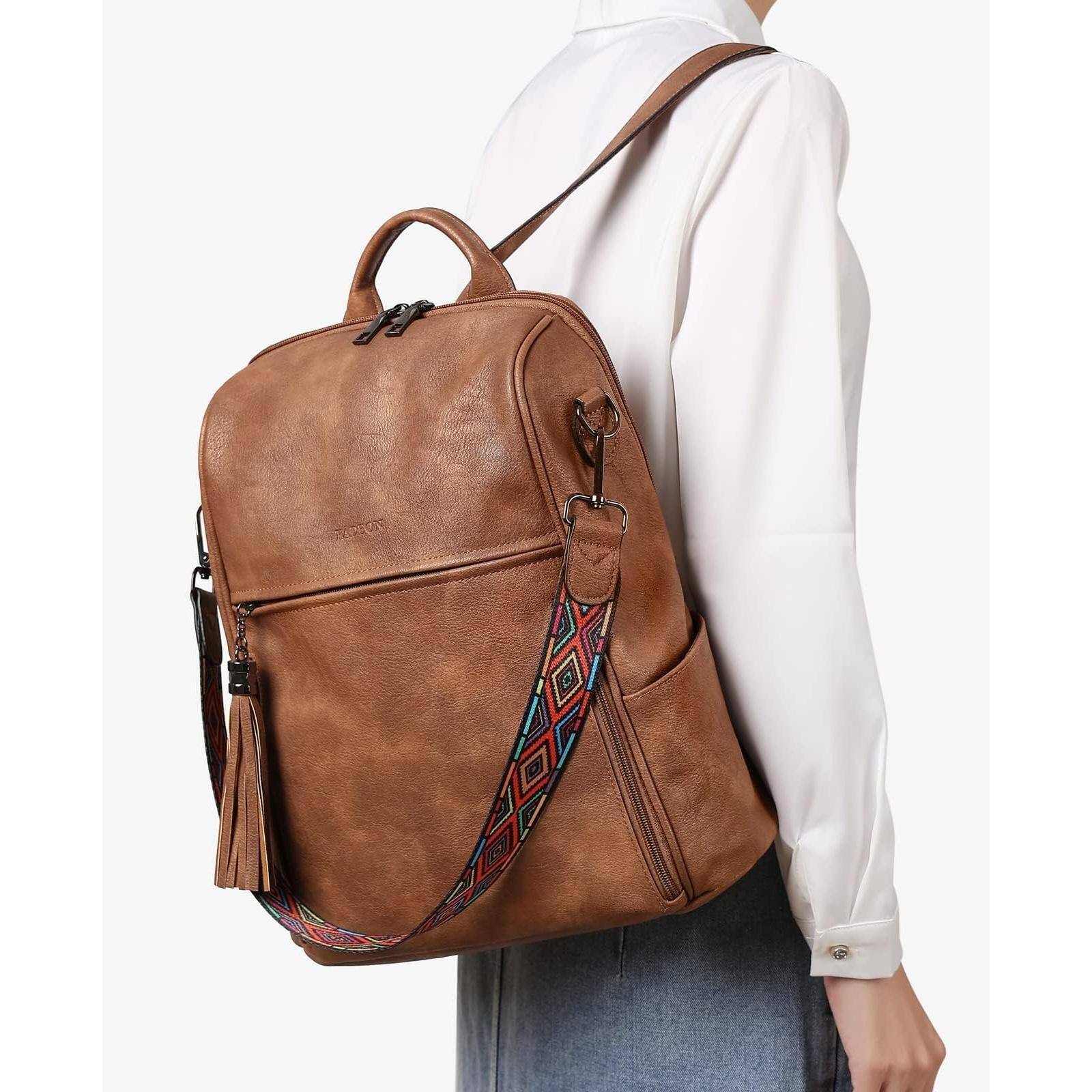 Alt View 5. Cozy Serene - Leather Backpack Purse For Women Designer Travel Purses Pu Fashion Ladies Shoulder Bag With Tassel - 1 Pure Black-Medium (14-in Height).