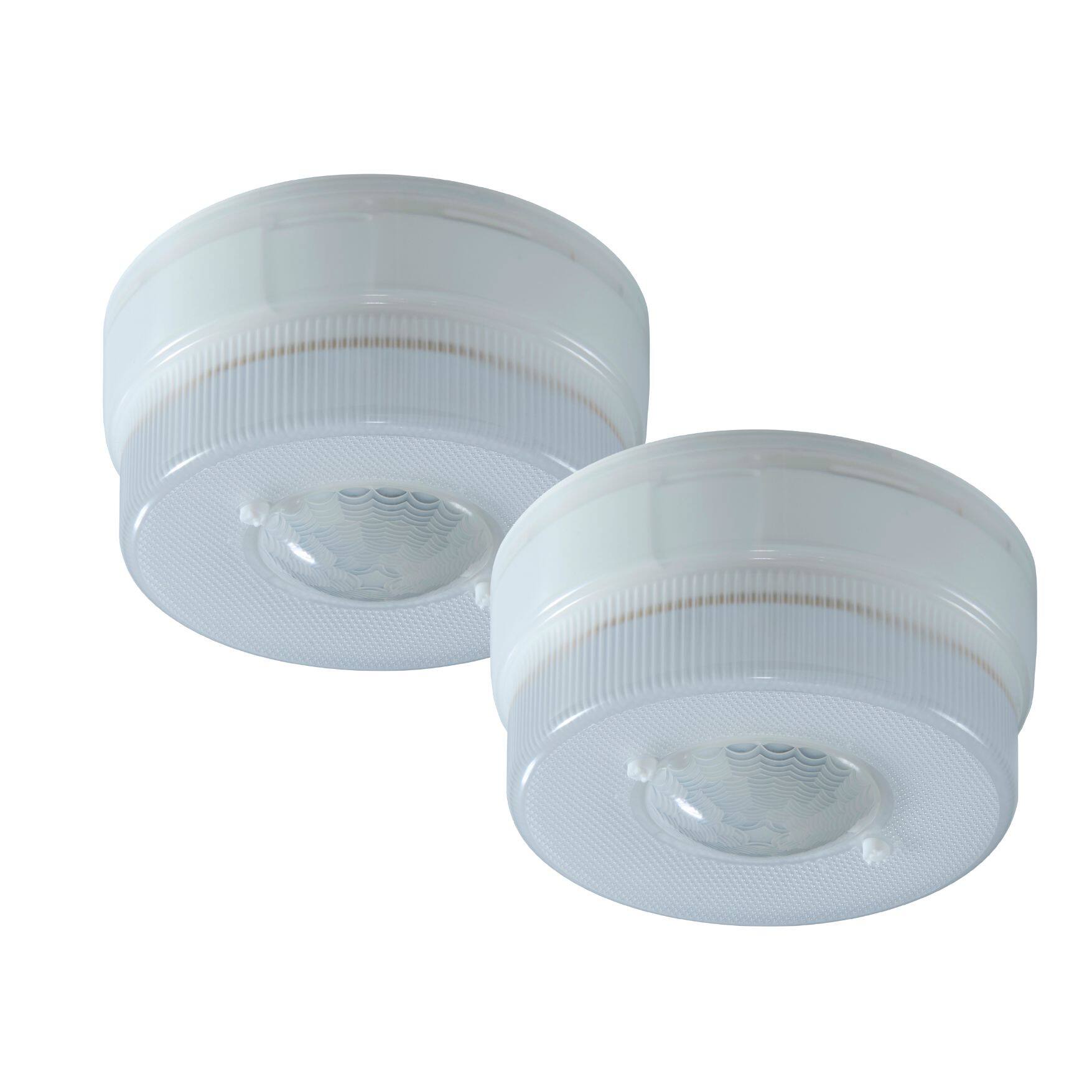 Front. IQ America - IQA Battery Powered Motion Activated Ceiling Light 5in 450 Lumens Indoor Outdoor Eaves Sheds Closets Attic 2pk - White.