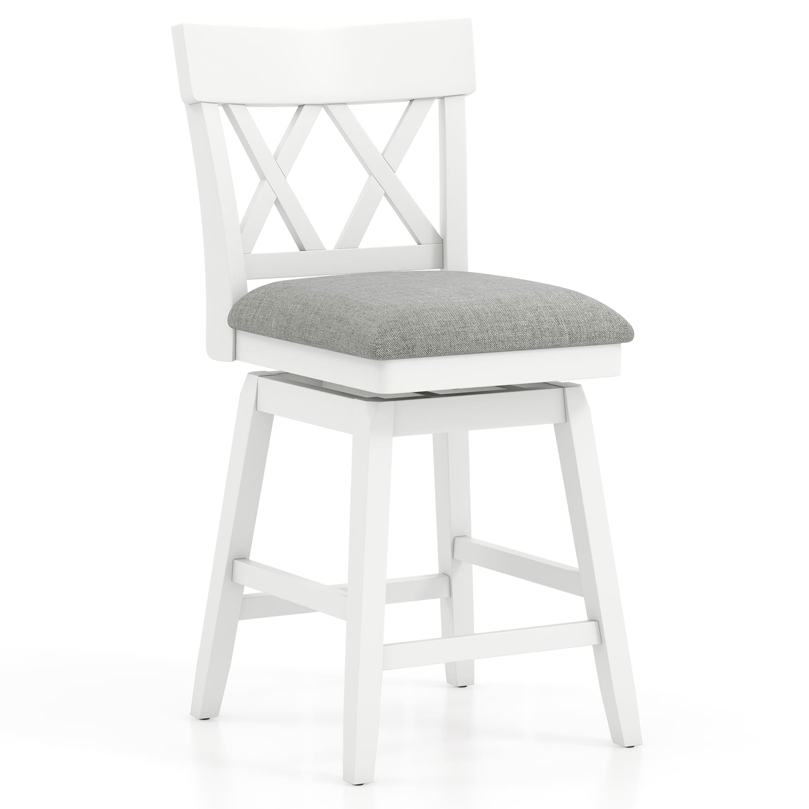 Gymax - 2'' Bar Stool Wooden Chair w/Contoured Backrest Swivel Padded Seat for Kitchen White & Gray - White, Gray price history on PriceWatchPro