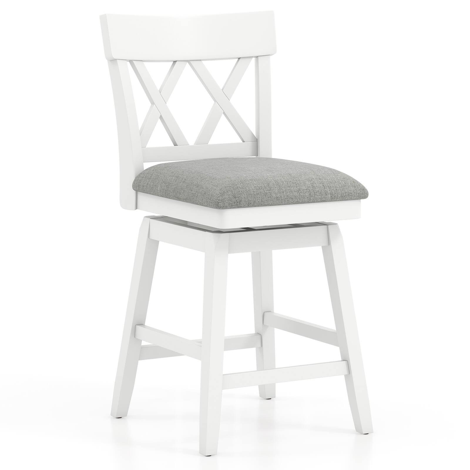 Alt View 7. Gymax - Gymax 26'' Bar Stool Wooden Chair Set of 2 w/Contoured Backrest Swivel Padded Seat White & Gray - White, Gray.