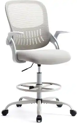 AOITUN - Drafting Chair, Desk Chair with Flip-Up Armrests, High Desk Chair Adjustable Height, Ergonomic Tall Office Chair - Gray