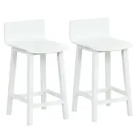 Costway - 24.5" Wood Bar Stools Set of 2 with Solid Back & Seat Mid Century Bar Chairs - White - Front_Zoom