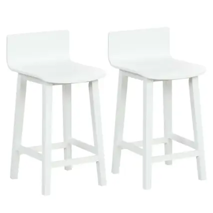 Front. Costway - 24.5" Wood Bar Stools Set of 2 with Solid Back & Seat Mid Century Bar Chairs - White.