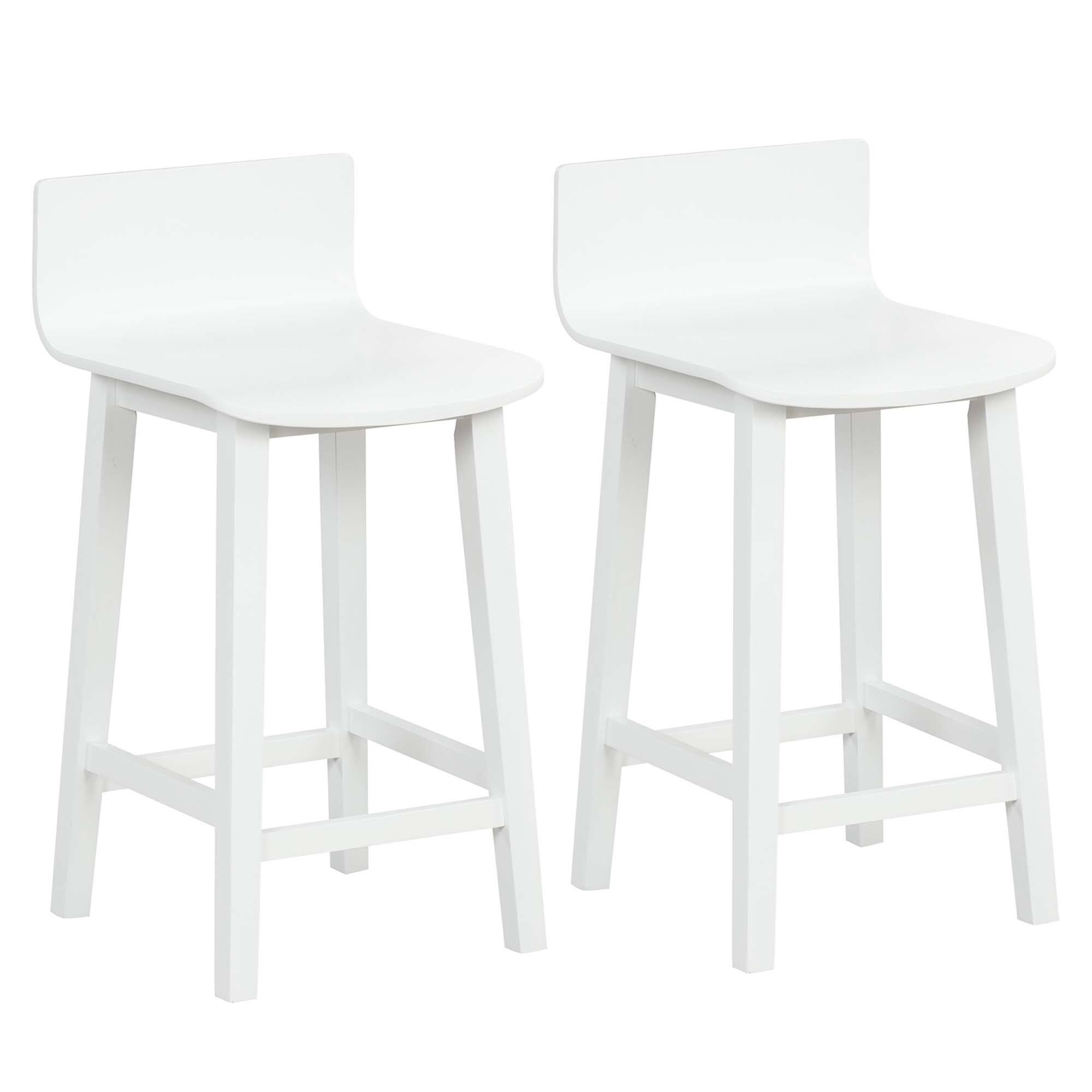 Costway - 24.5" Wood Bar Stools Set of 2 with Solid Back & Seat Mid Century Bar Chairs - White