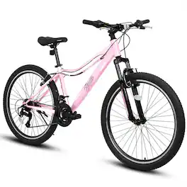HTUTWOO - Mountain Bike - 24 Inch High-Density Carbon Steel Frame, 21 Speed, Front Suspension, Dual V-Brakes, 80% Pre-Assembled - Pink