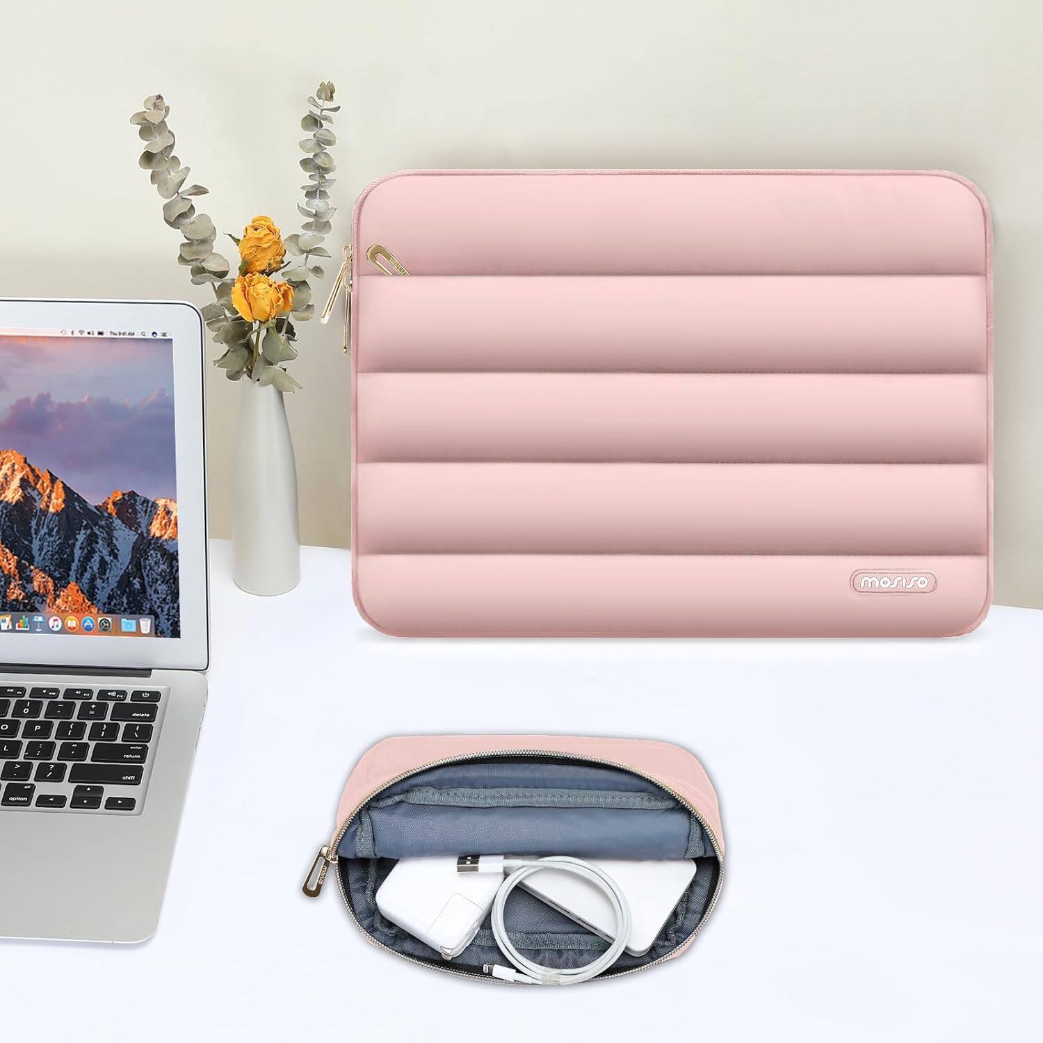 Alt View 1. mosiso - Puffy Laptop Sleeve 15-15.6 inch for MacBook Pro 16, HP Dell ASUS Acer Toshiba Lenovo Notebook - Pink.