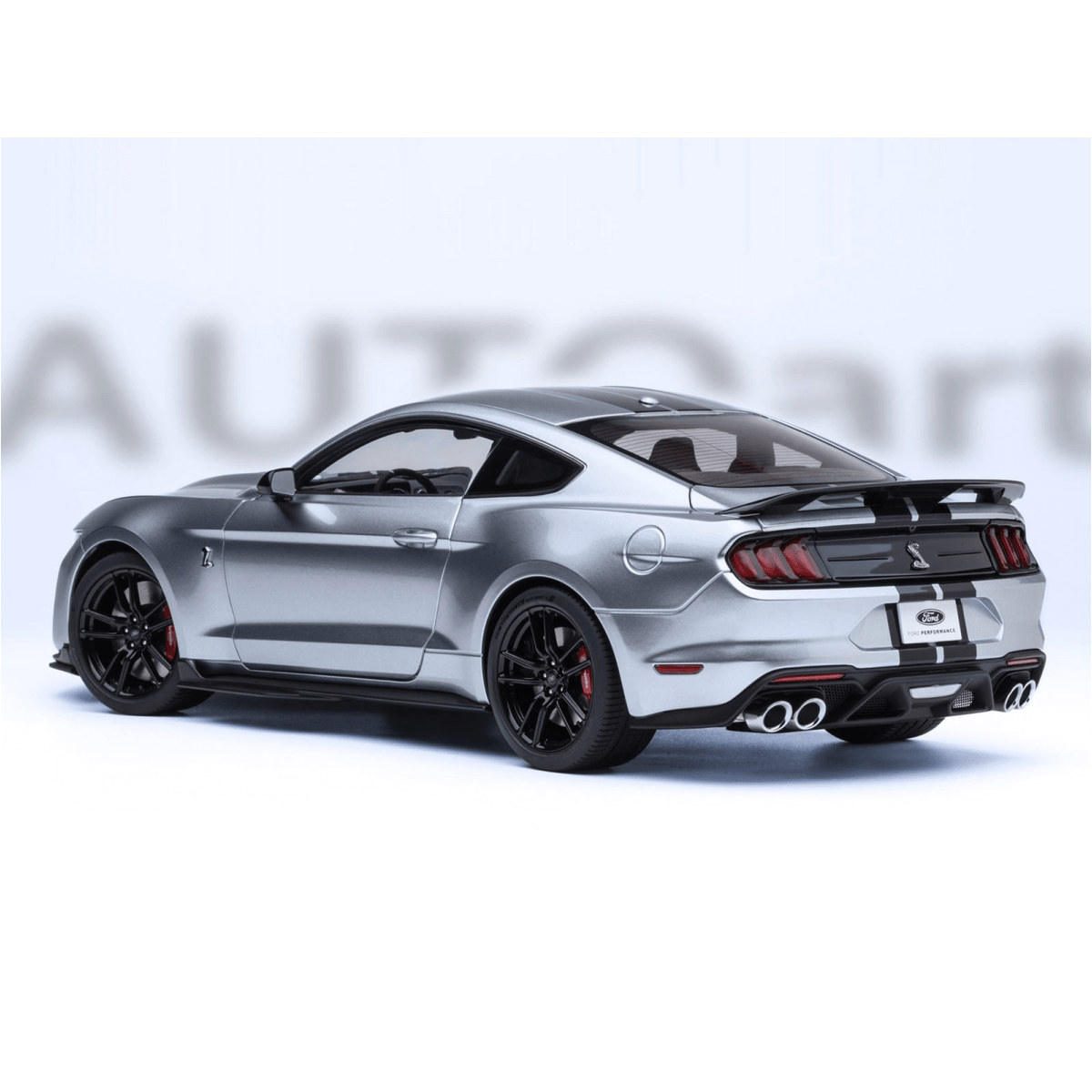 Alt View 9. Autoart - Ford Mustang Shelby GT500 Iconic Silver Metallic with Black Stripes 1/18 Model Car by Autoart.