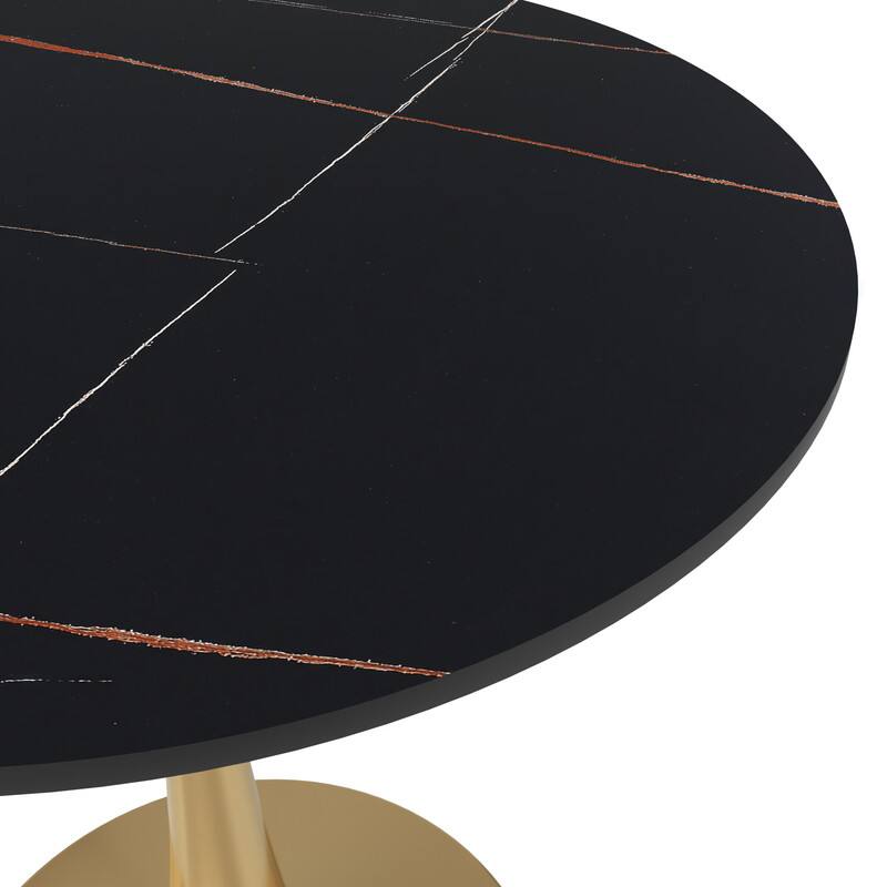Alt View 4. LeisureMod - Bristol 24" Round MDF/Sintered Stone Dining Table, Modern Pedestal Base - Scratch-Resistant Kitchen & Cafe Table - Stone - Black.