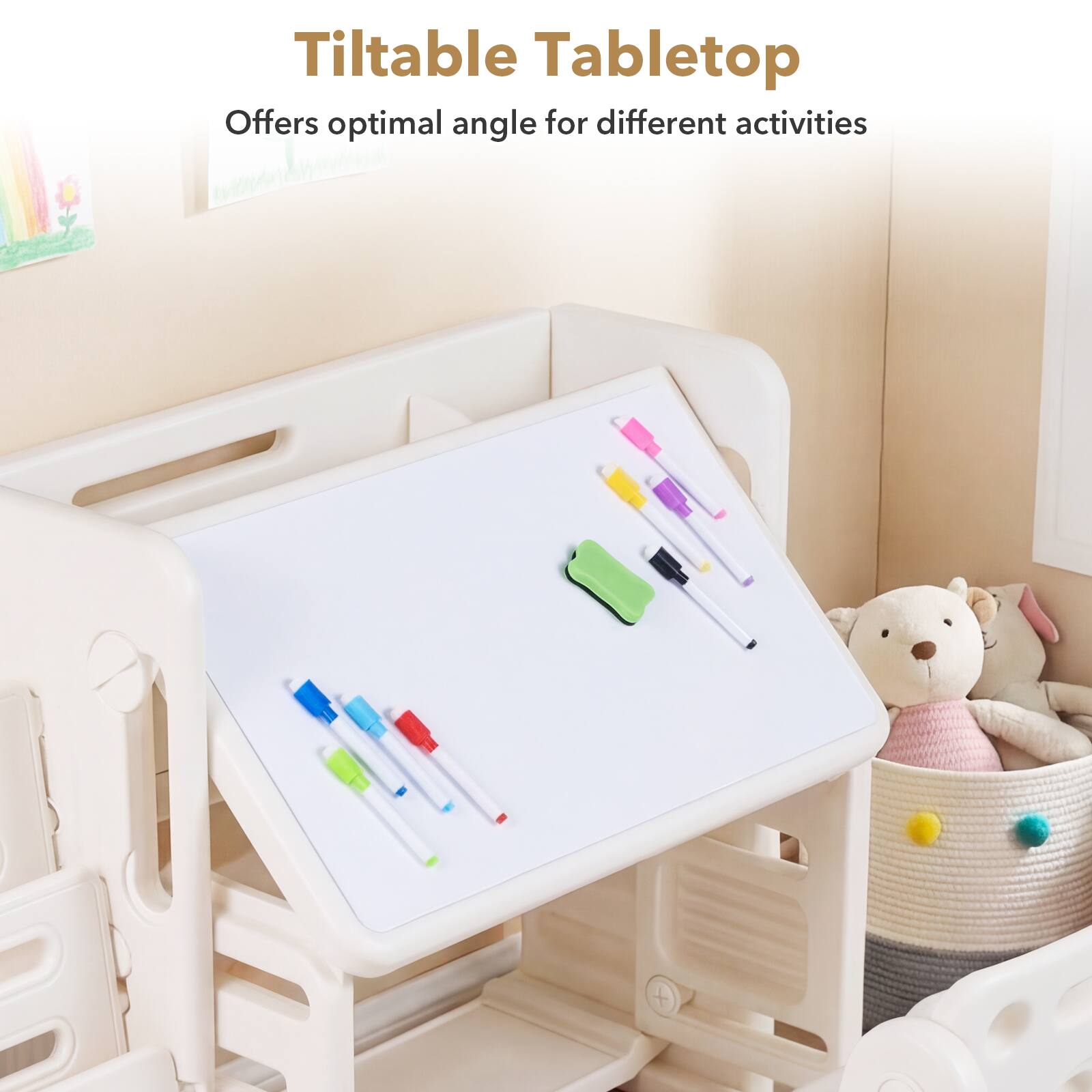 Tiltable Tabletop  
Offers optimal angle for different activities