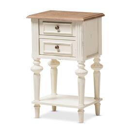 Baxton Studio - Marquetterie French Provincial Style Weathered Oak Distressed Finish Wood Two-Tone 2-Drawer and 1-Shelf Nightstand - White/Natural
