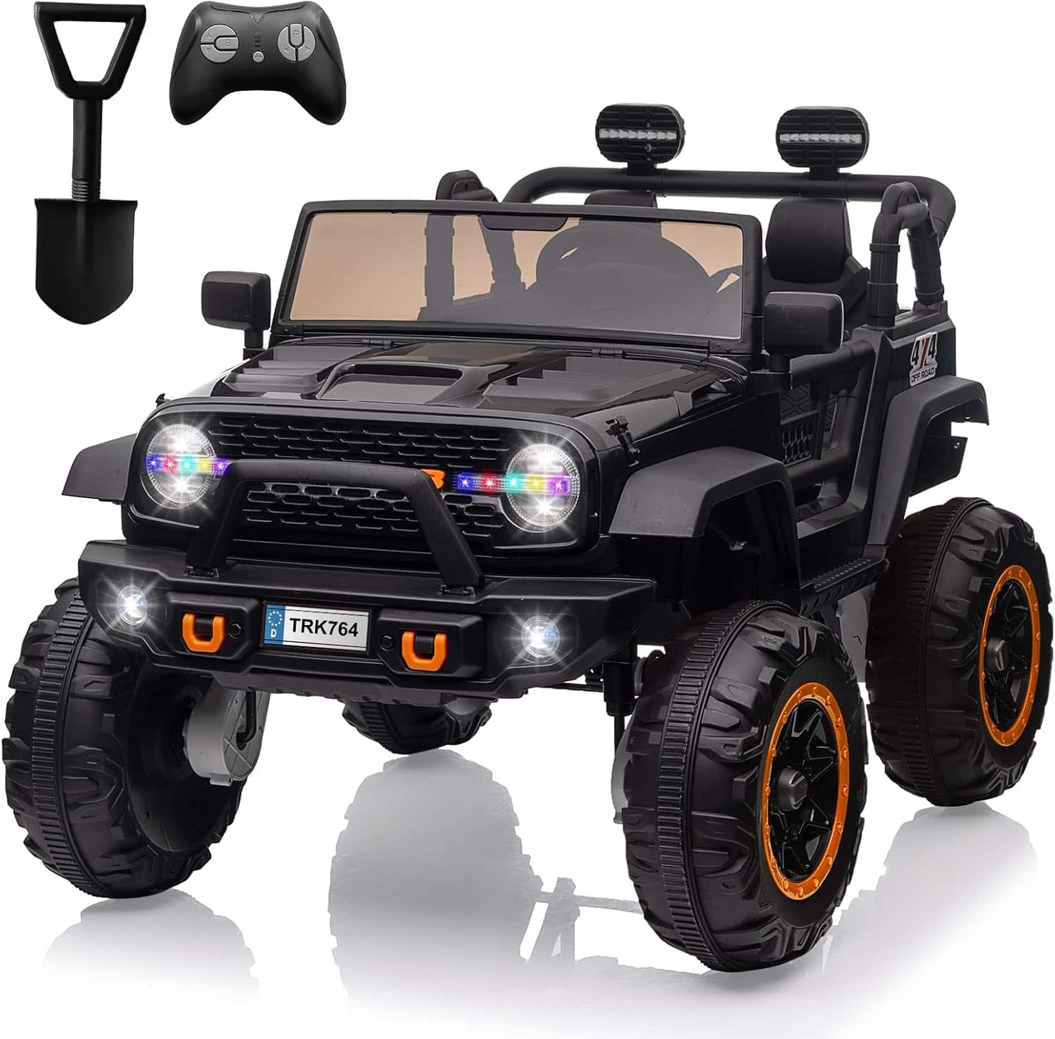 Homhougo - 24V Kids Electric Ride On Truck, 2-Seater 4WD w/ Remote, LED Lights, Black