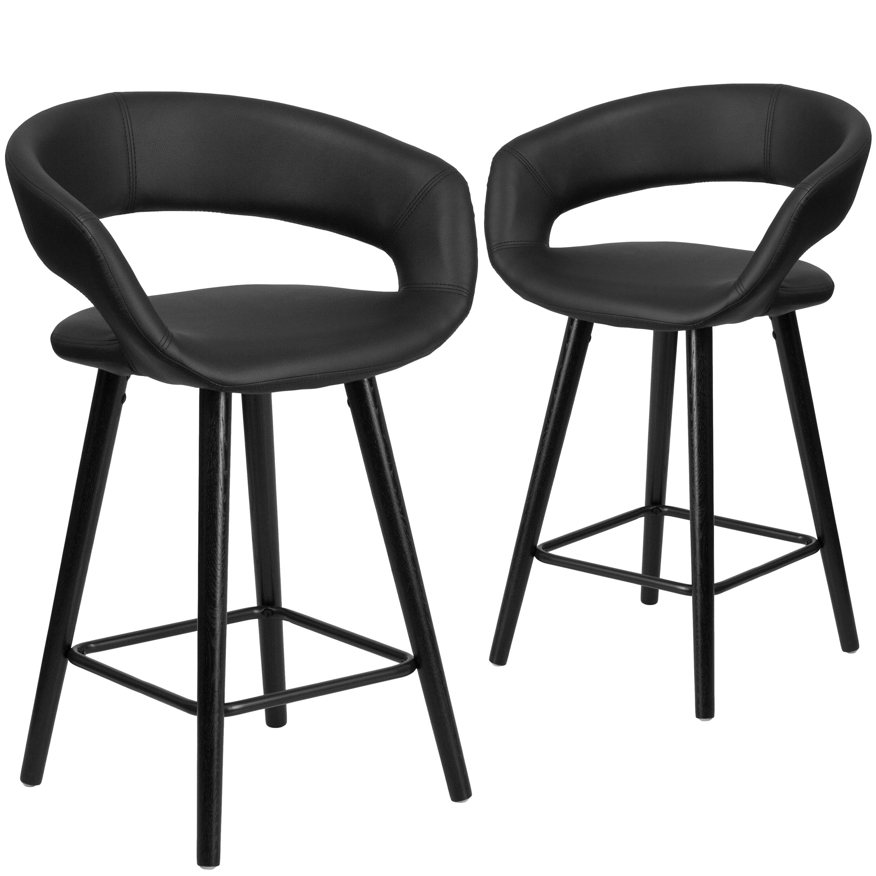 Alt View 1. Emma + Oliver - 2 Pk. 24'' High Contemporary Vinyl Counter Height Stool with Cappuccino Wood Frame - Black.