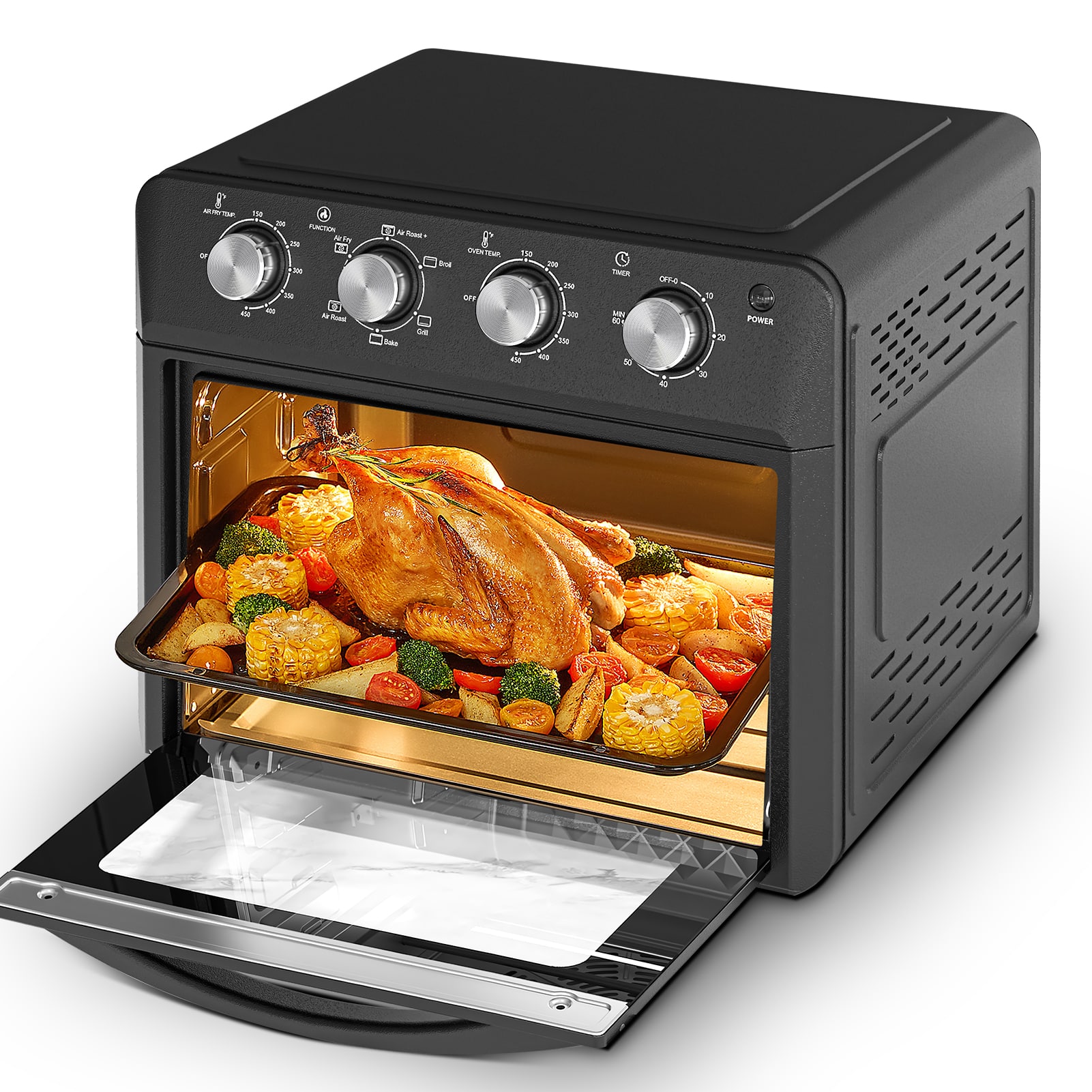 HOMLUX - Air Fryer Oven 6-in-1 Countertop Convection Oven Air Fry Bake Broil Toast Warm Dehydrate 4 Knob Control - Black