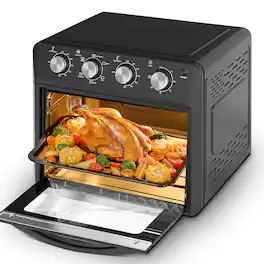 HOMLUX - Air Fryer Oven 6-in-1 Countertop Convection Oven Air Fry Bake Broil Toast Warm Dehydrate 4 Knob Control - Black
