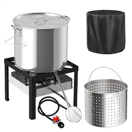 FODINGHILL - 80QT Aluminum Outdoor Crawfish & Crab Boiler with Basket, Skimmer & Cover, Seafood Boiling Kit - Silver
