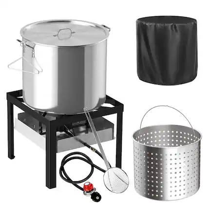 Front. FODINGHILL - 80QT Aluminum Outdoor Crawfish & Crab Boiler with Basket, Skimmer & Cover, Seafood Boiling Kit - silver.
