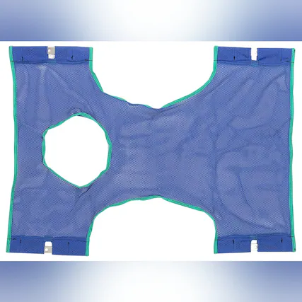 Front. Invacare - Standard Patient Lift Sling with Commode Opening, Polyester Mesh - Blue.