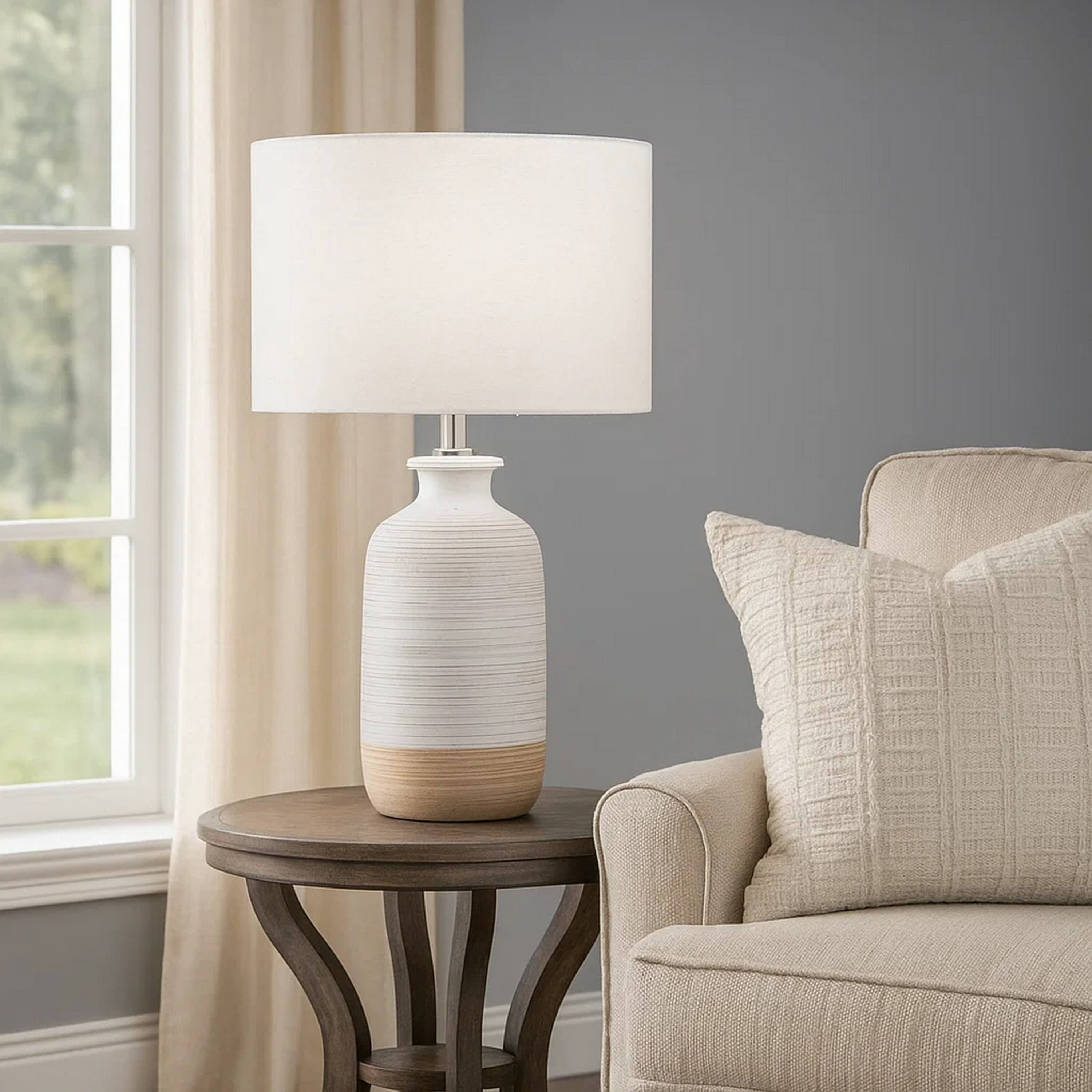 Alt View 3. Manhattan Lane - Table Lamp with Brushed Ceramic Body and Fabric Shade - Cream.
