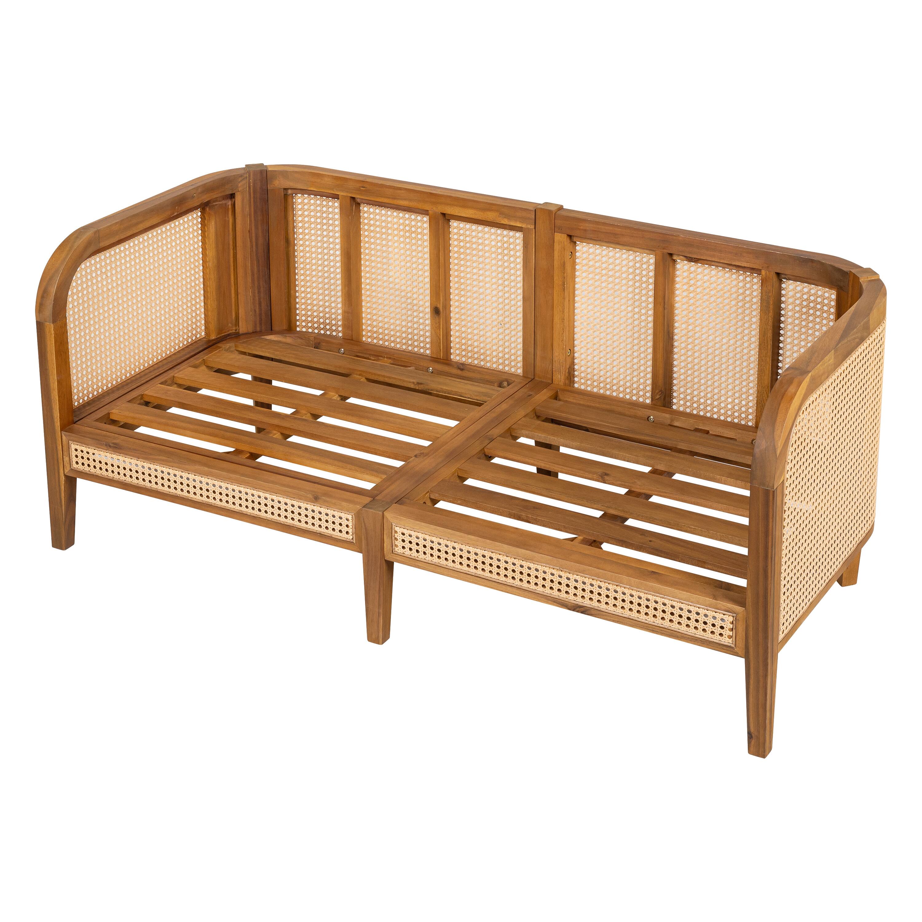 Back. Mondawe - 3 Piece Outdoor Patio Cushioned Chat Set - Teak+ Beige.