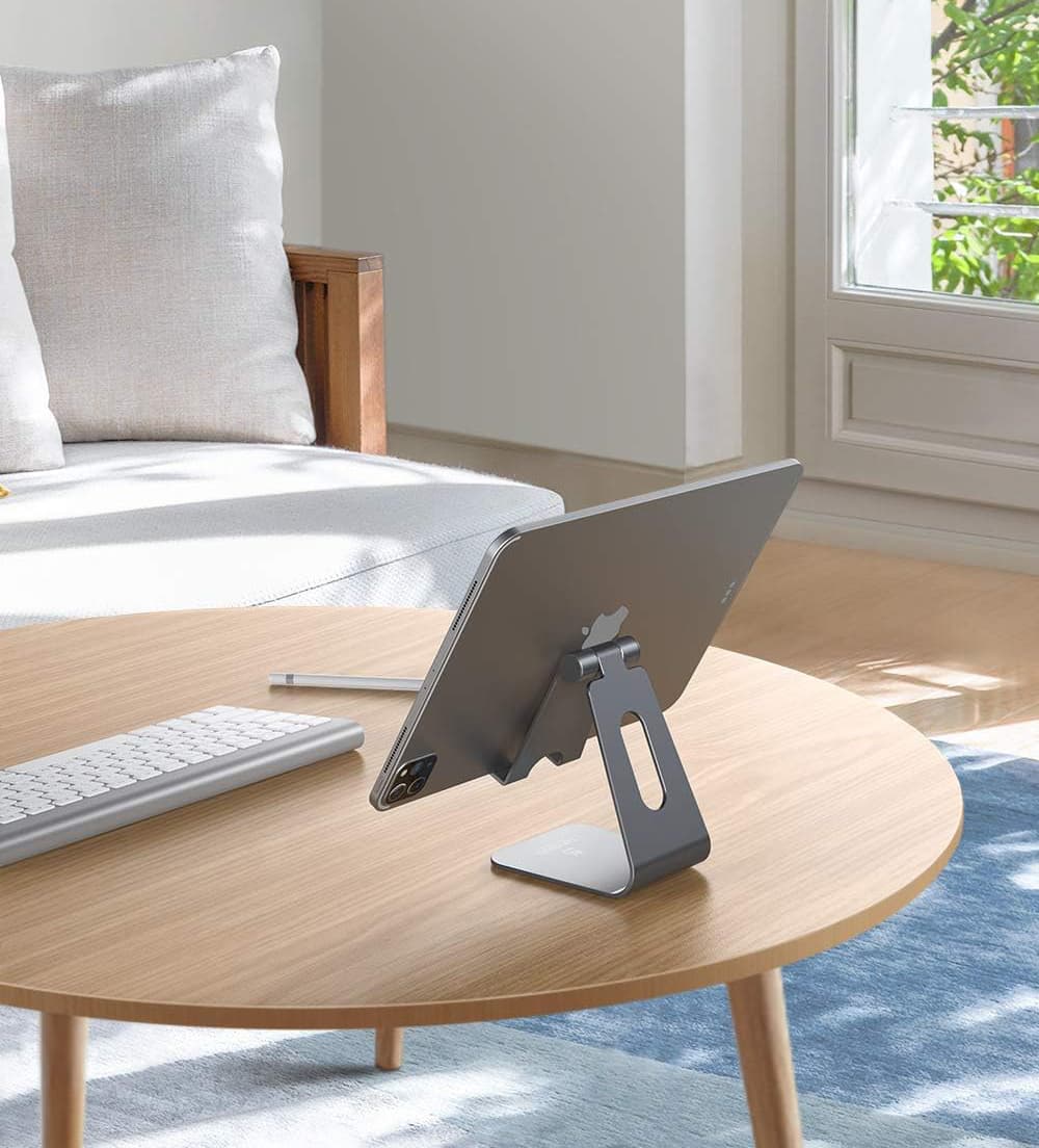 Alt View 1. FINEAK - Multi-Angle Adjustable Tablet Stand for Desk, Universal Desktop Dock Fits 4-13" iPad, Galaxy Tab & Fire HD - Gray - Gray.