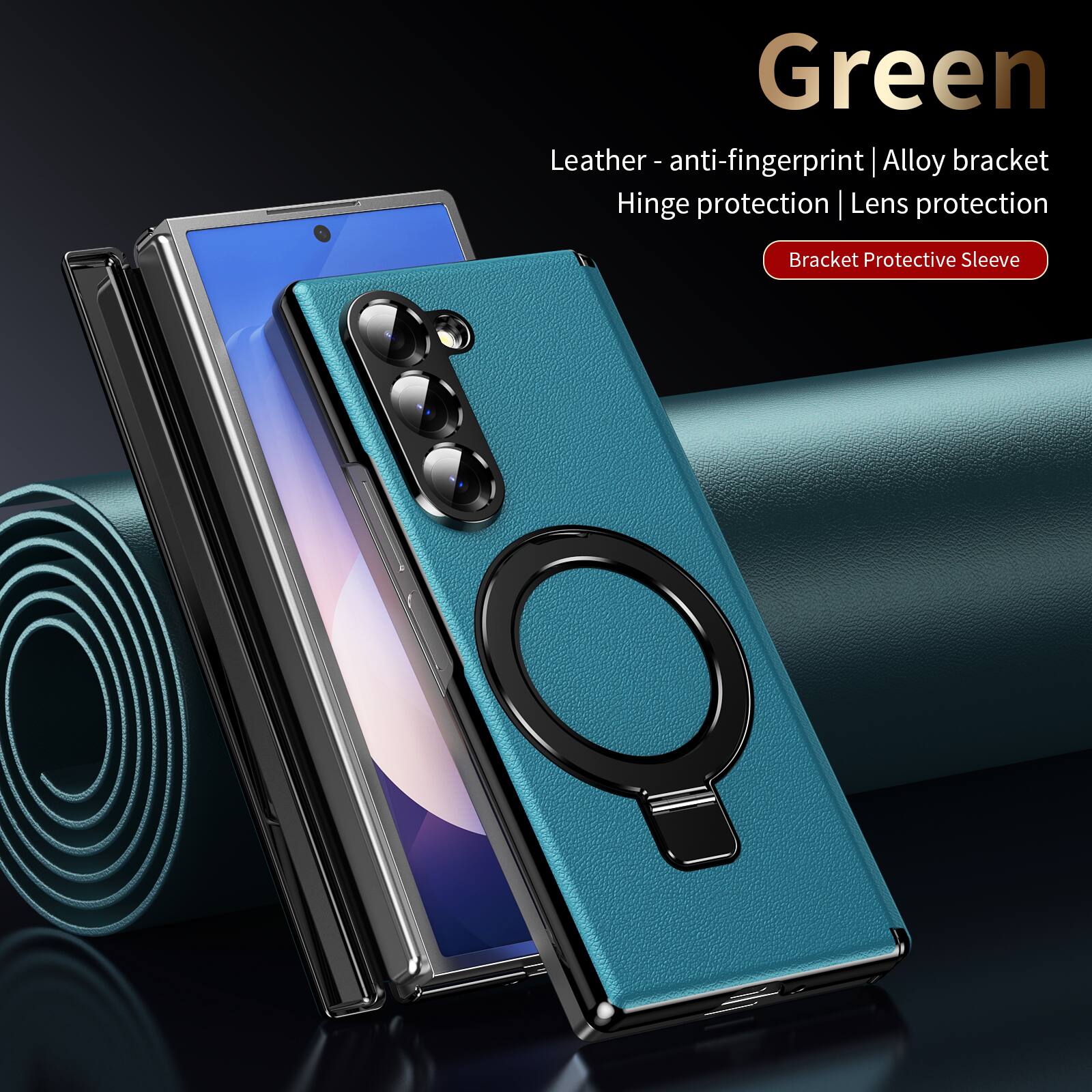 Green Leather - anti-fingerprint | Alloy bracket Hinge protection | Lens protection | Bracket Protective Sleeve