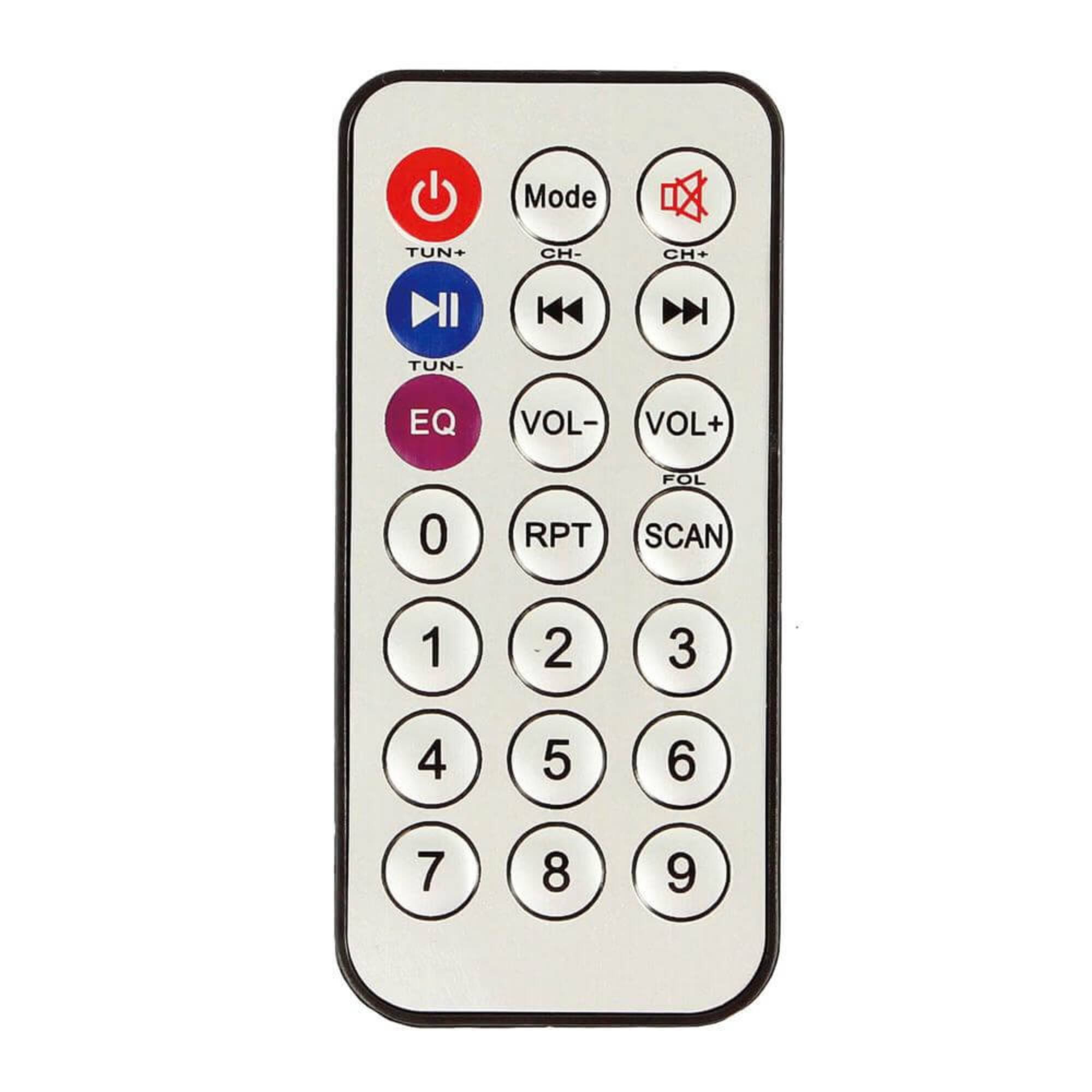 Mode  
CH- CH+  
TUN+ TUN-  
EQ VOL- VOL+  
FOL  
RPT SCAN  
0 1 2 3  
4 5 6  
7 8 9