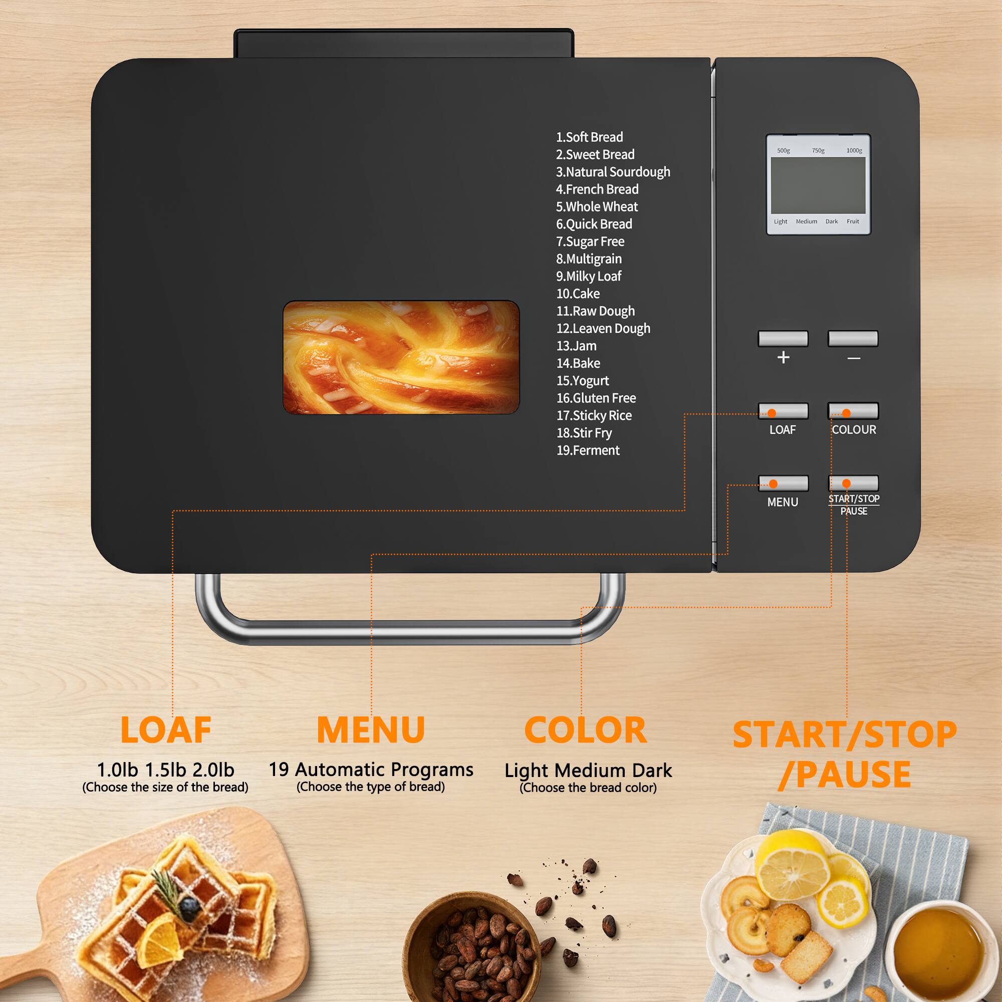 Manastin 2LB Bread Maker, Bread Machine with Fruit and Nut Dispenser ...