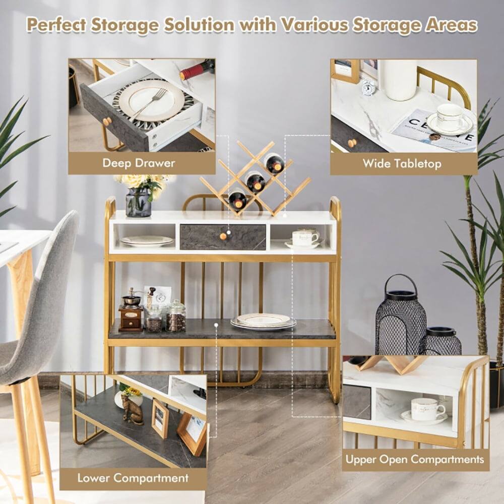 Perfect Storage Solution with Various Storage Areas

- Deep Drawer
- Wide Tabletop
- Lower Compartment
- Upper Open Compartments