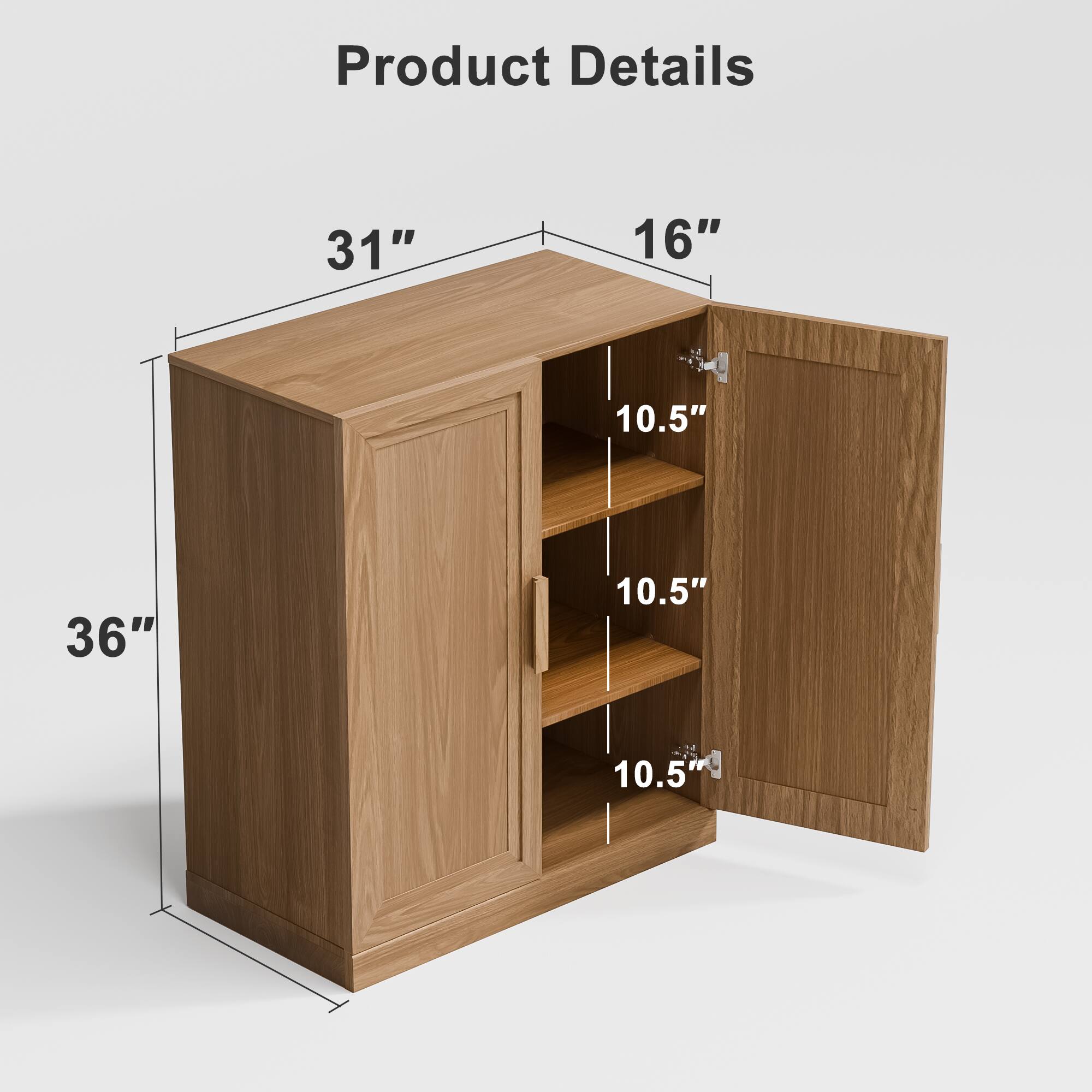 Product Details

- Width: 31"
- Depth: 16"
- Height: 36"
- Shelf Height: 10.5" (x3)