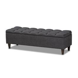 Baxton Studio - Brette Mid-Century Modern Fabric Upholstered Finished Wood Storage Bench Ottoman - Charcoal