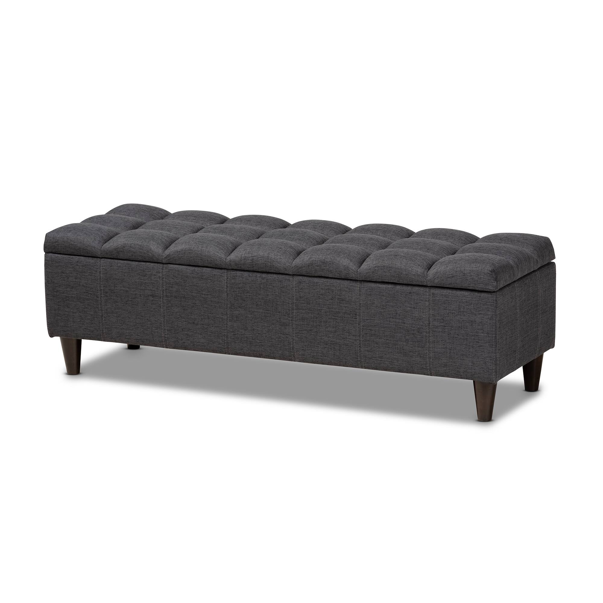 Front. Baxton Studio - Brette Mid-Century Modern Fabric Upholstered Finished Wood Storage Bench Ottoman - Charcoal.
