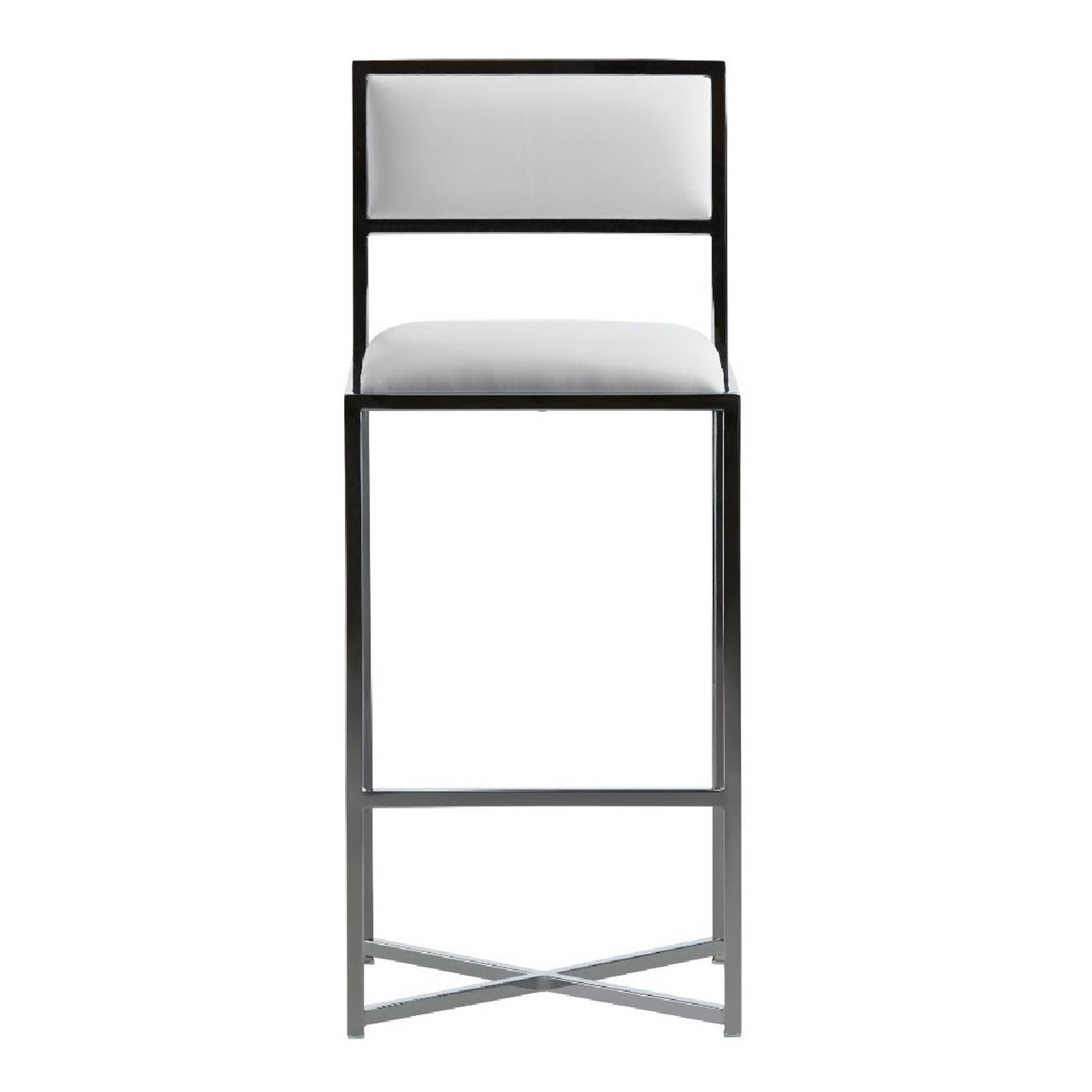 Left. Manhattan Lane - Eun 30 Inch Vegan Faux Leather Barstool, Chrome Base, Set of 2 - White and Chrome.