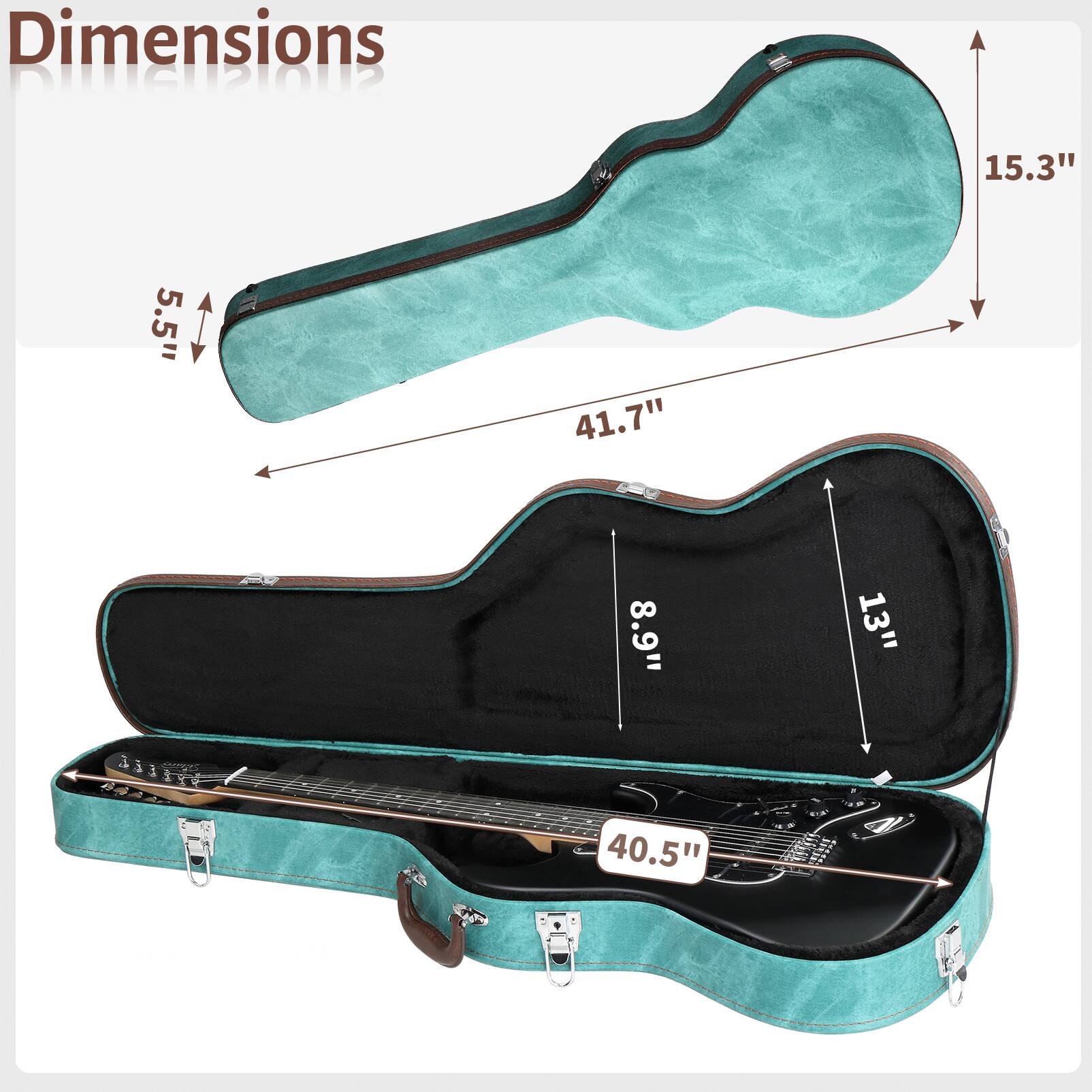 Dimensions  
15.3" x 5.5" x 41.7"  
8.9" x 13" x 40.5"