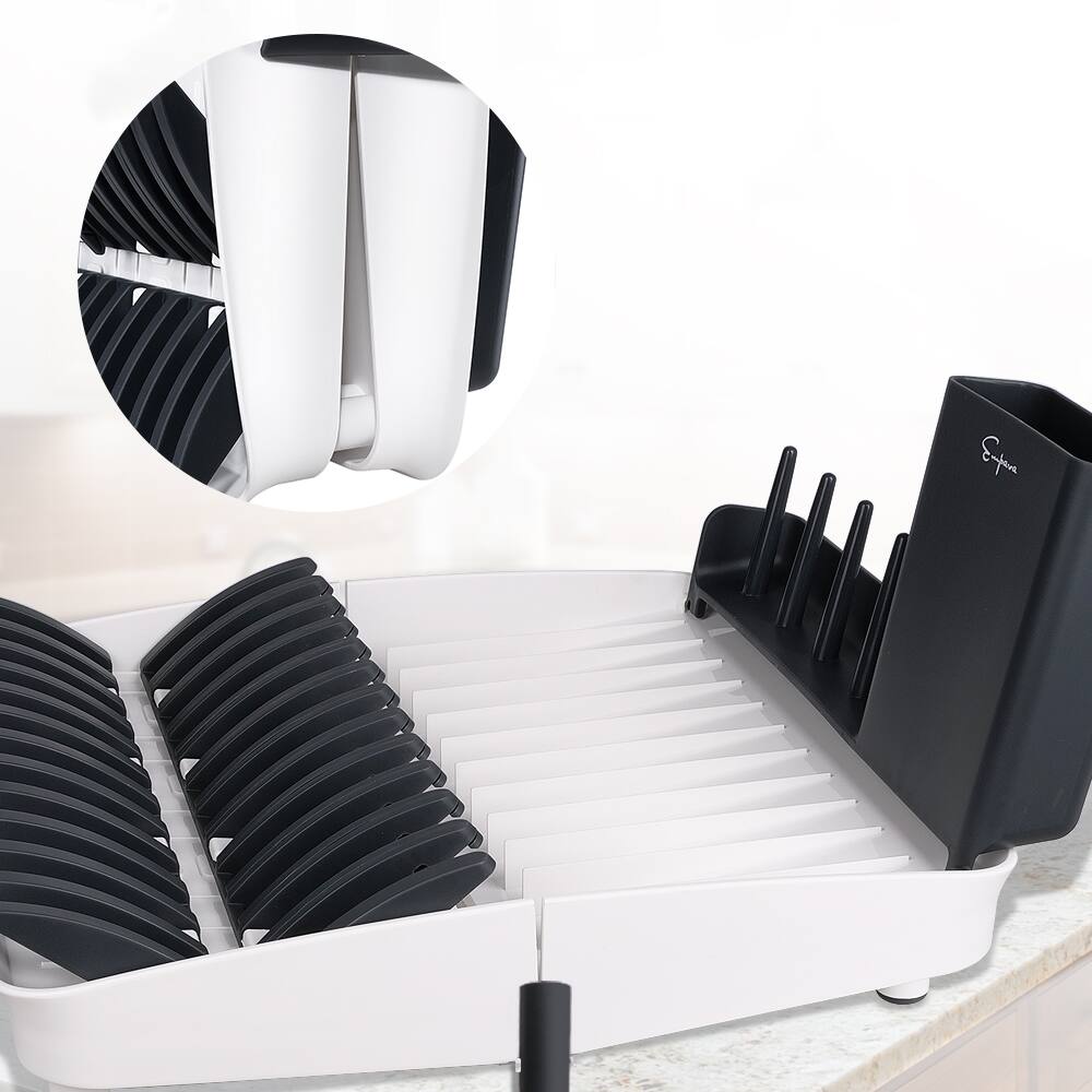 Alt View 5. Empava - 16-in Fold-Able Countertop Camping RV Collection Dish and Cups Drying Rack Drainer Set - White & Blue-gray.