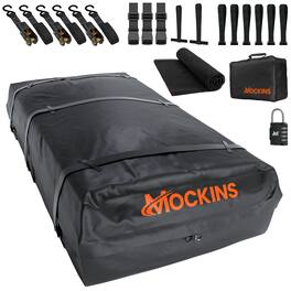 Mockins - 40 Cu Ft. Black Waterproof Rooftop Cargo Bag (72 in. x 48 in. x 20 in.) with Mat, Straps, Hooks & More