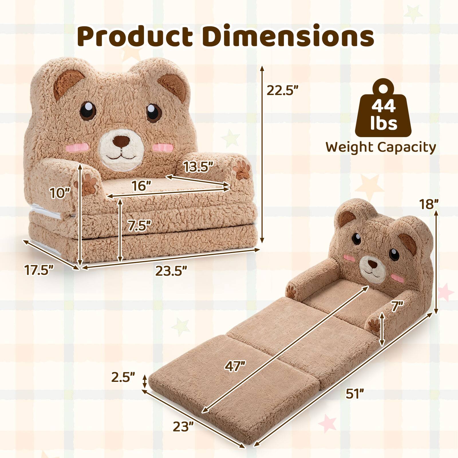 Product Dimensions

10"  
16"  
7.5"  
13.5"  
22.5"  
44 lbs Weight Capacity  
18"  
17.5"  
23.5"  
7"  
2.5"  
47"  
51"  
23"