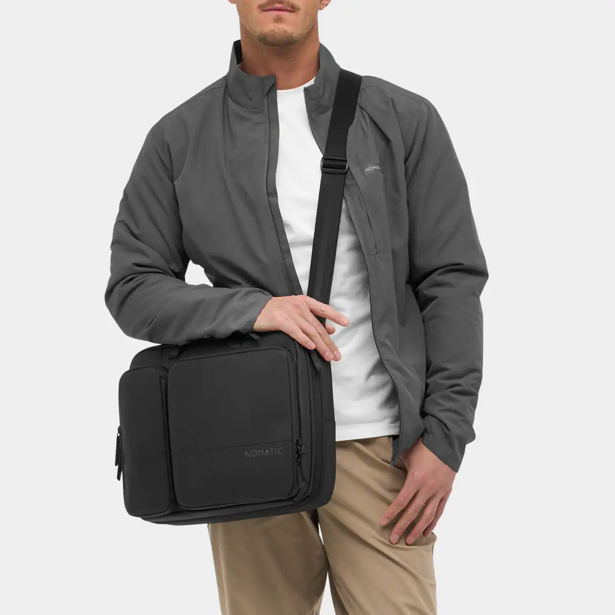 Back. Nomatic - Slim Messenger Laptop Bag with RFID Pocket, Tech Organizer, Water-Resistant Zippers & Expansion Design - Black.