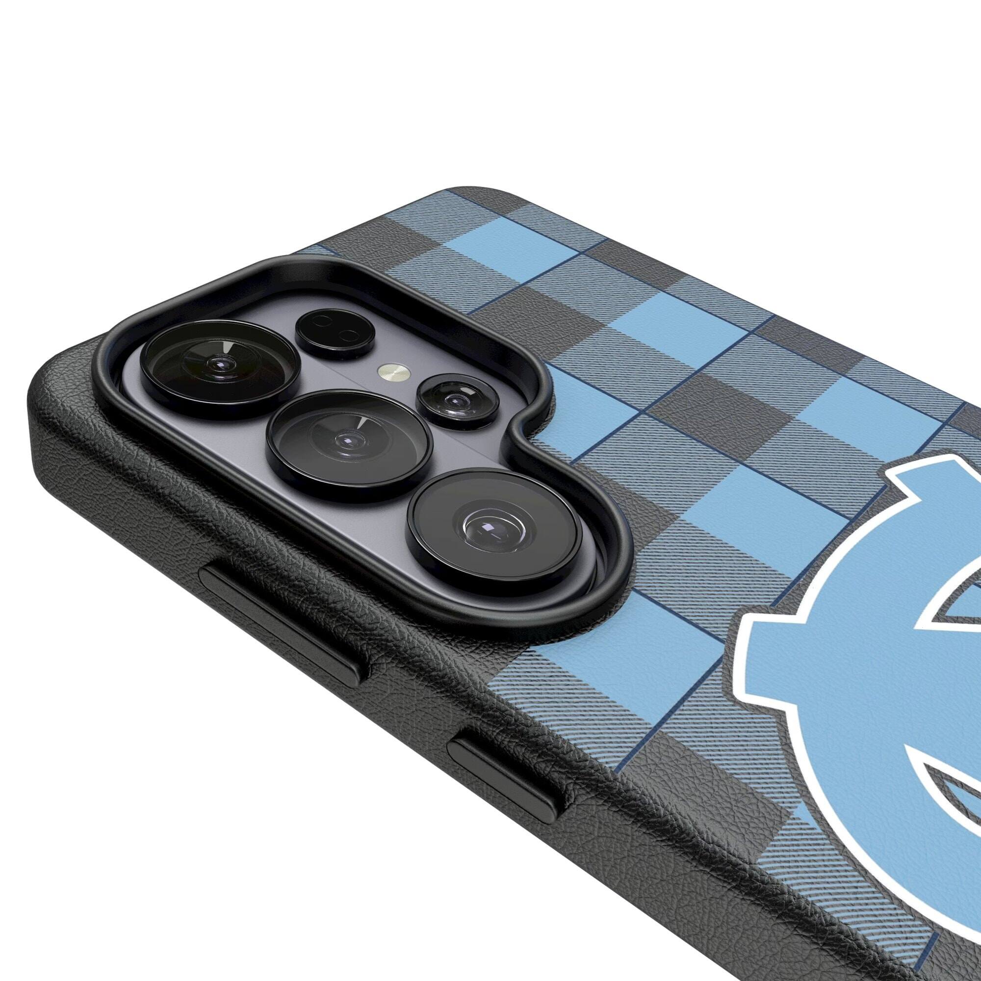 Alt View 2. Keyscaper - North Carolina Tar Heels Plaid Galaxy Magnetic Bump Case - S24 - Black.