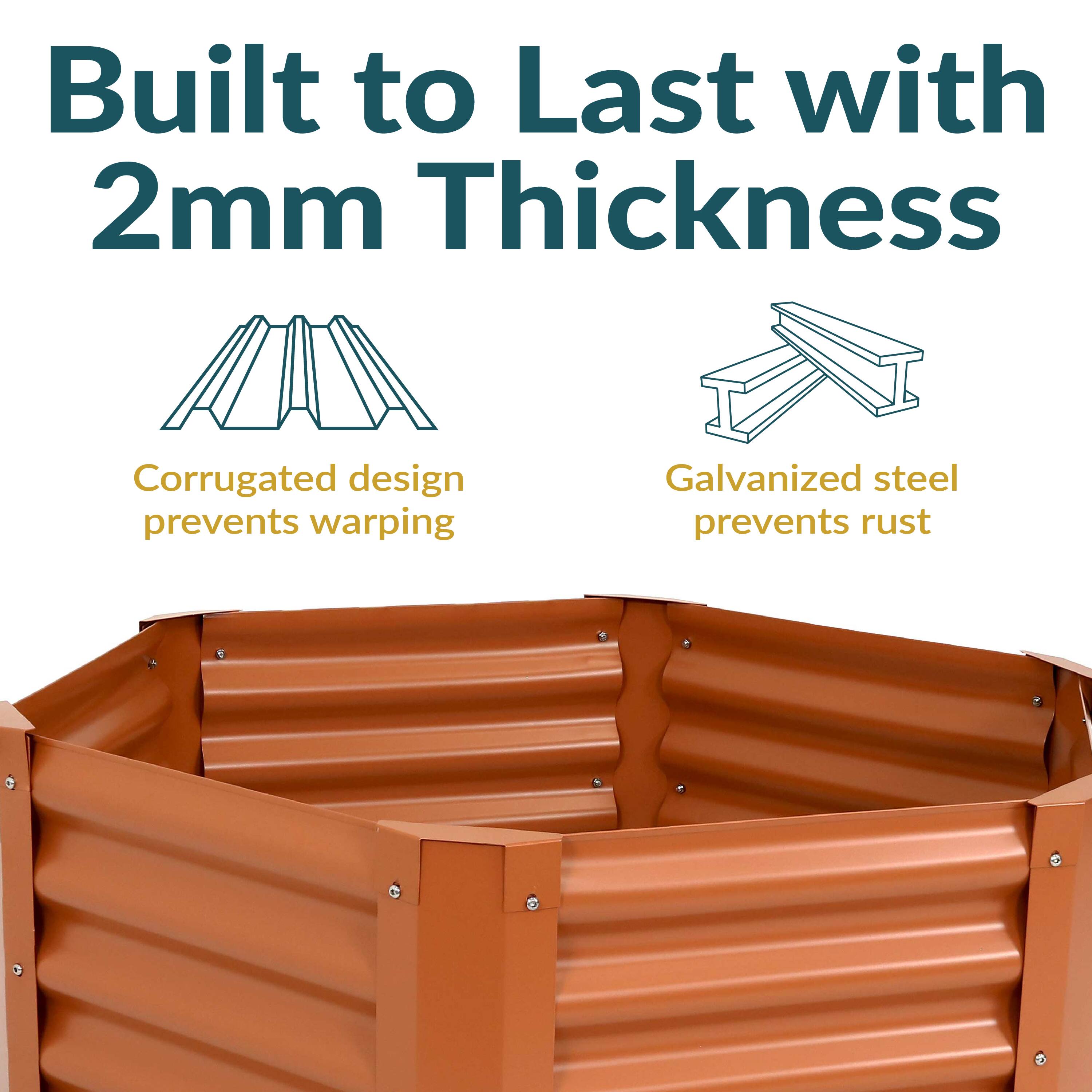 Built to Last with 2mm Thickness

- Corrugated design prevents warping
- Galvanized steel prevents rust
