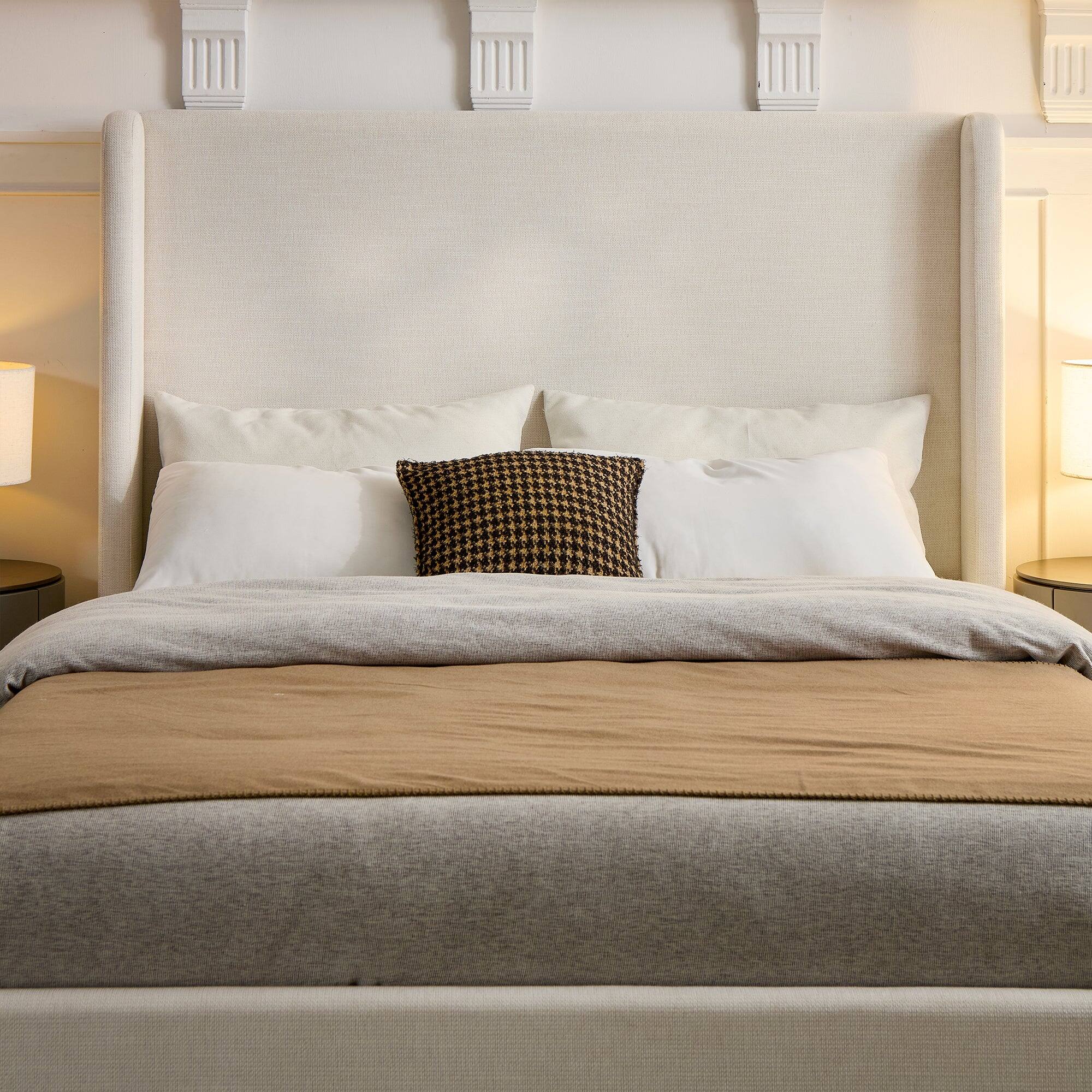 Alt View 8. Boyel Living - King Upholstered Wingback Platform Bed 52.3 Inch Headboard No Box Spring Easy Assembly Textured Ivory Chenille - Beige.